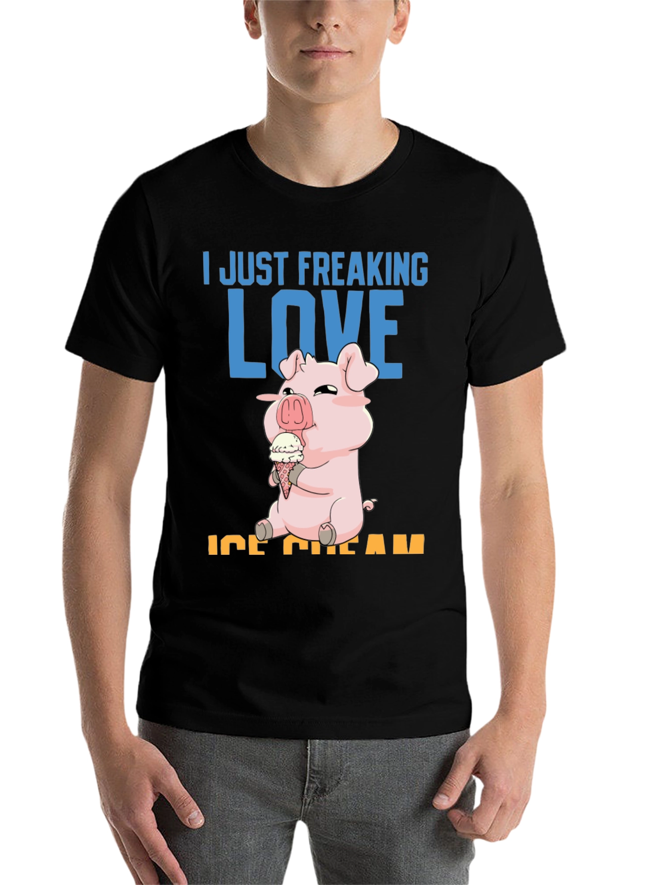 Black I Just Freaking Love Ice Cream Pig T-Shirt view 7