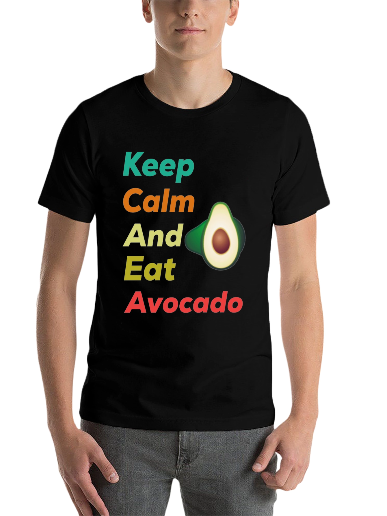Black Keep Calm and Eat Avocado T-Shirt, Funny Avocado Lover Tee view 7