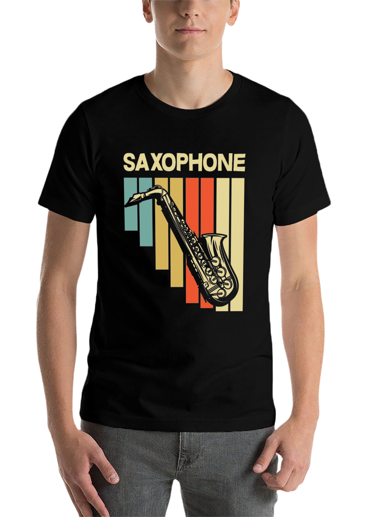 Black Retro Saxophone Graphic T-Shirt - Vintage Style Music Tee view 7
