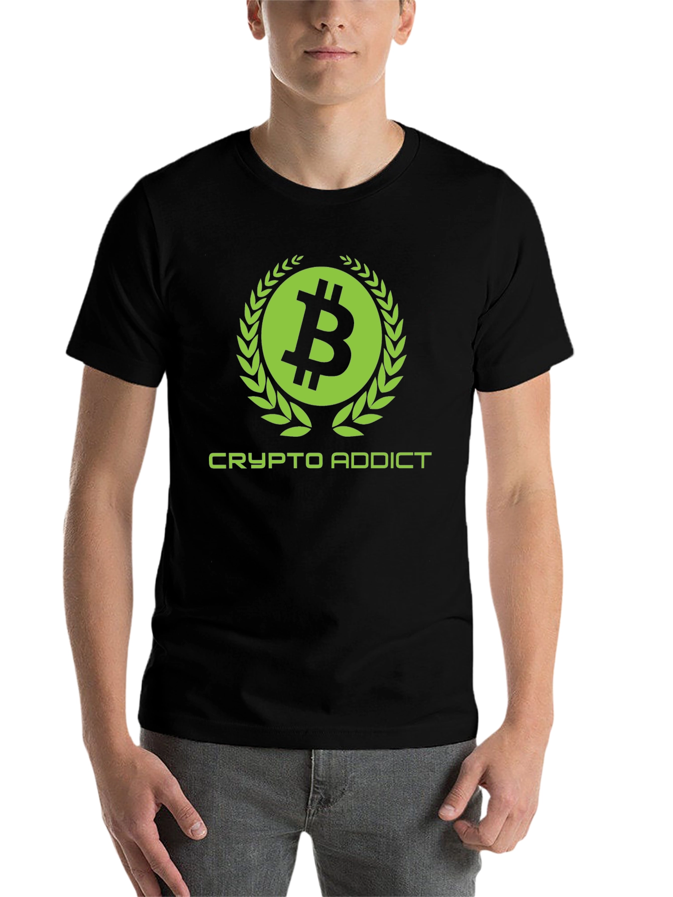 Black Crypto Addict Black T-Shirt with Bitcoin Design view 7