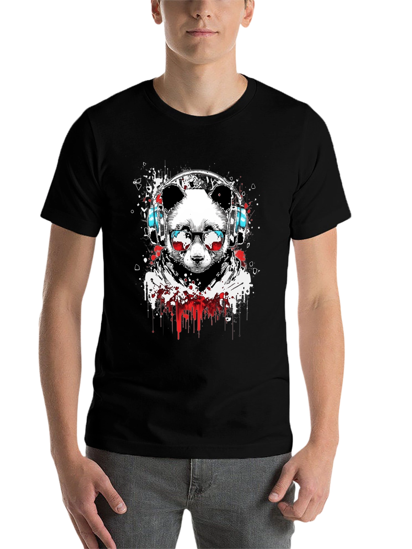 Black Cool Panda DJ Graphic T-Shirt - Black view 7