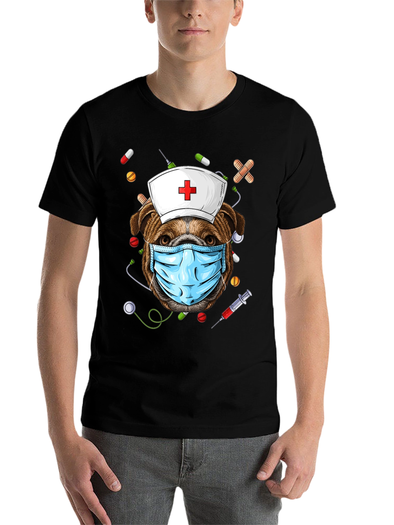 Black Nurse Dog T-Shirt - Healthcare Hero view 7