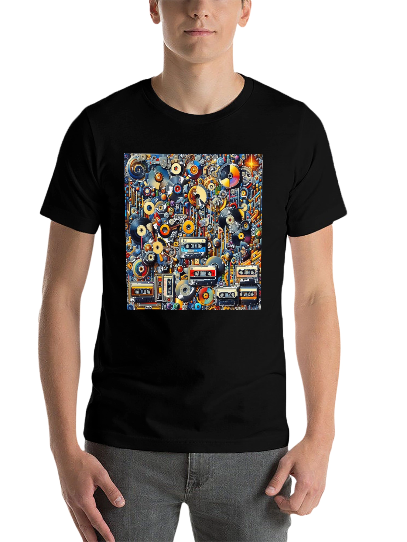 Black Retro Music T-Shirt: Vinyl, Cassettes, & Cool Design view 7