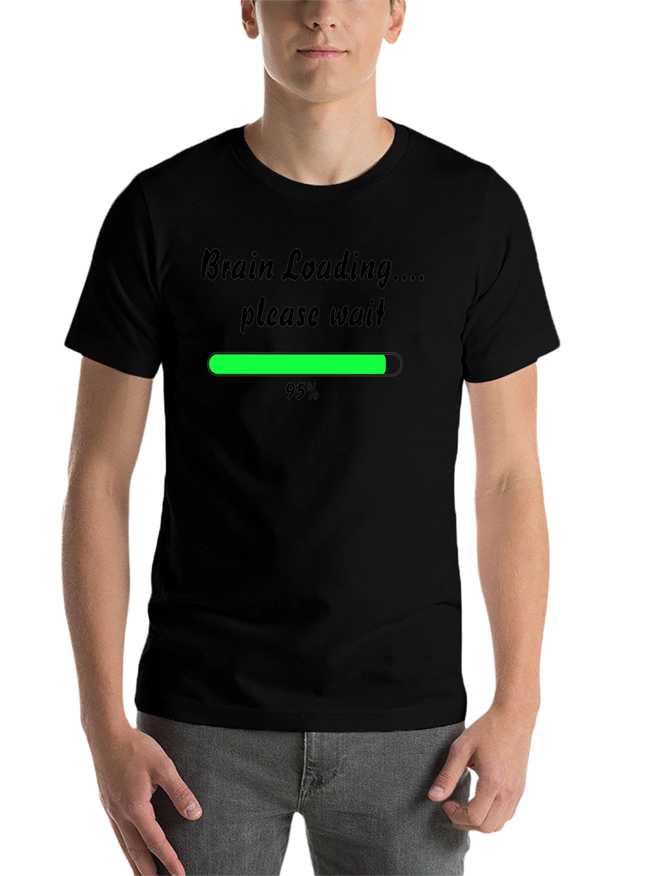 Black Brain Loading Funny Men's T-Shirt - Black view 7