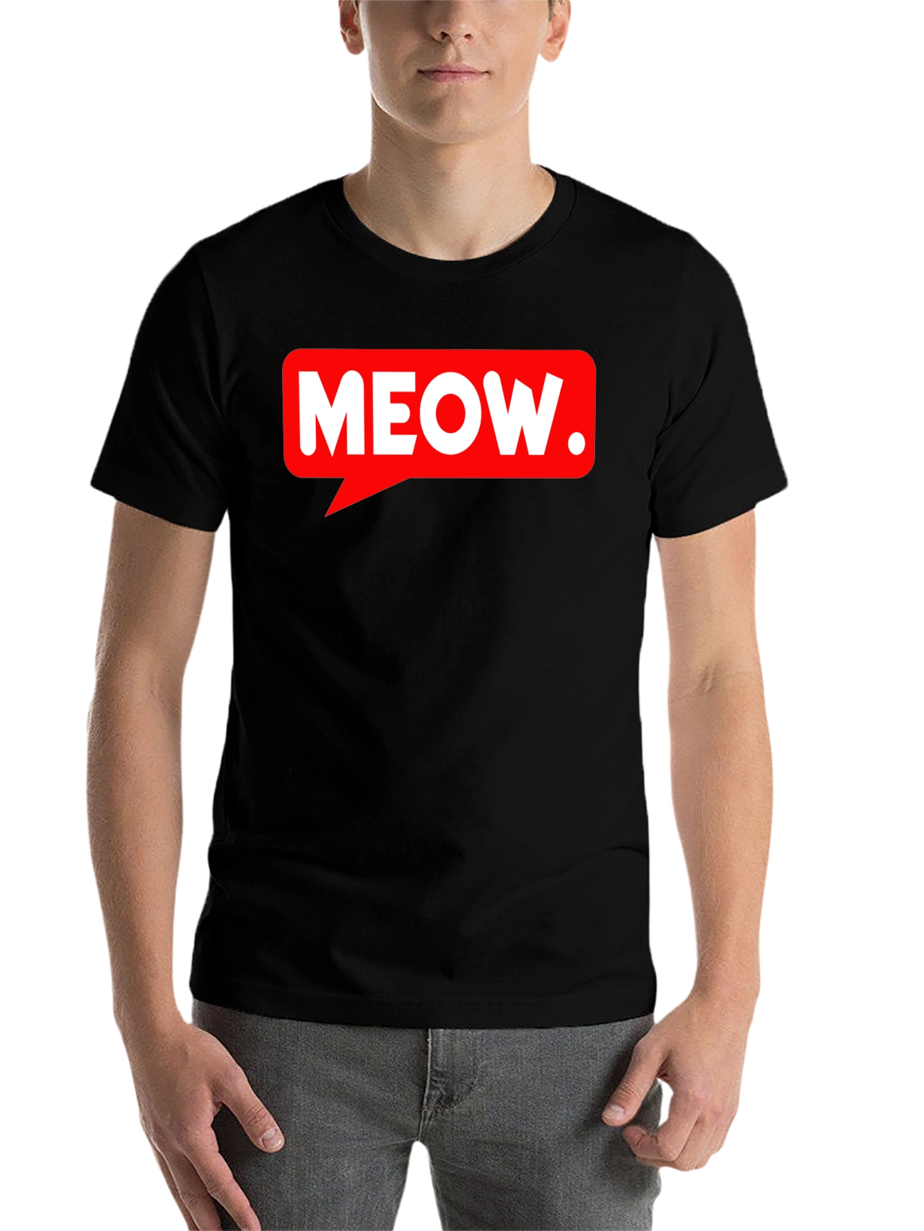 Black Meow Speech Bubble Black T-Shirt view 7