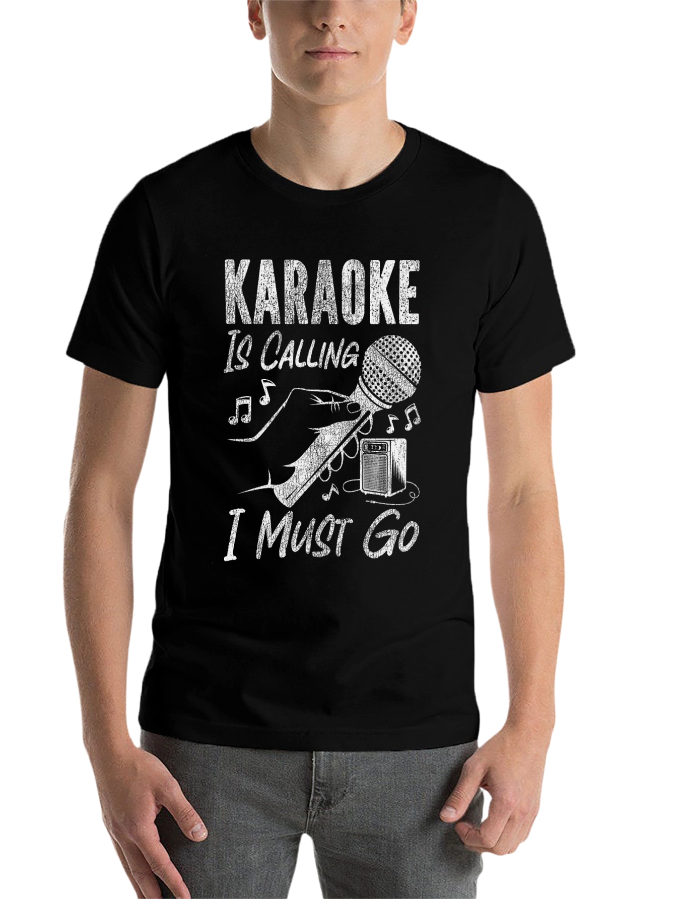 Black Karaoke Calling T-Shirt: Music Lover's Graphic Tee view 7