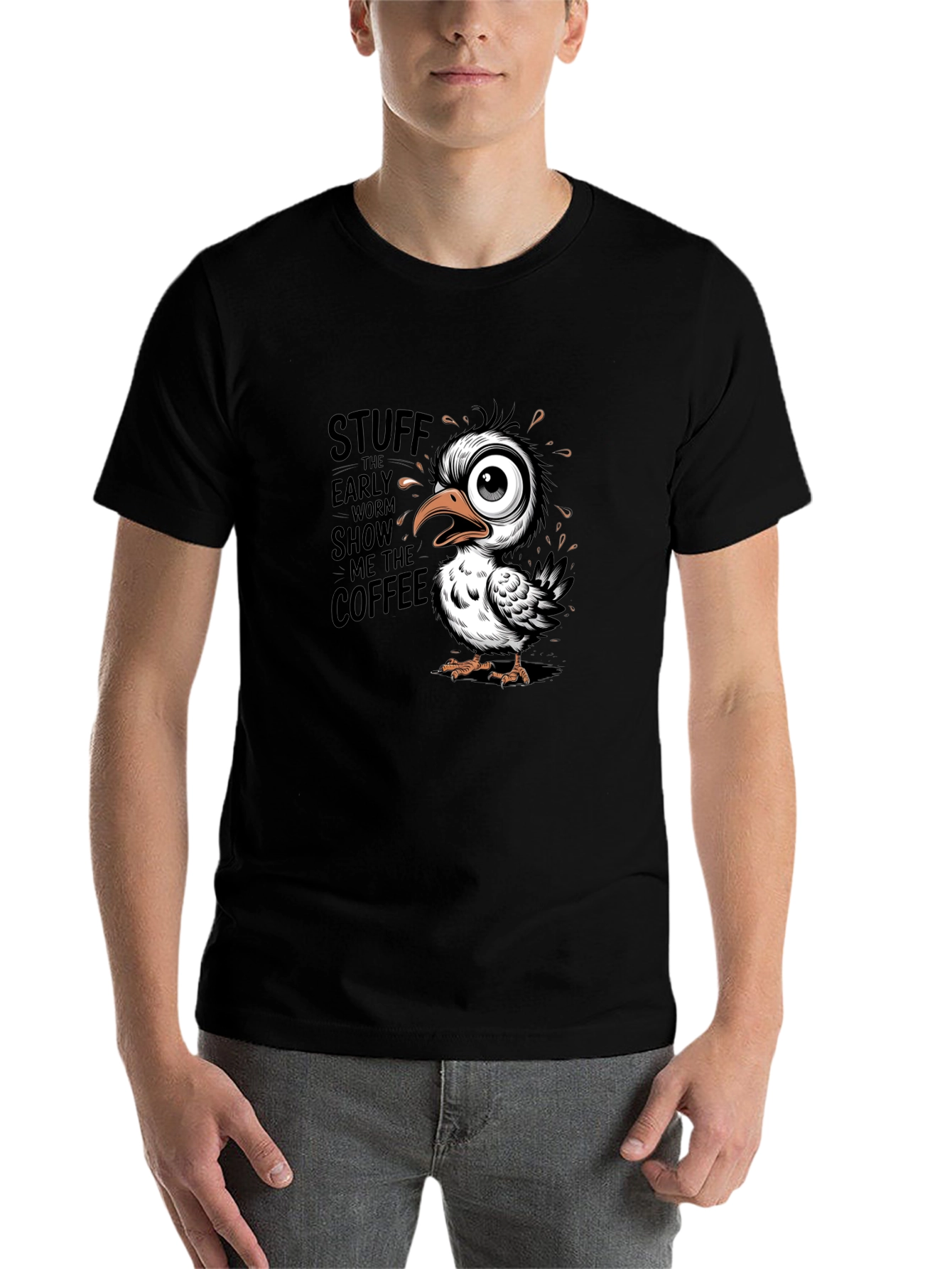 Black Funny Coffee Bird Graphic Black T-Shirt view 7