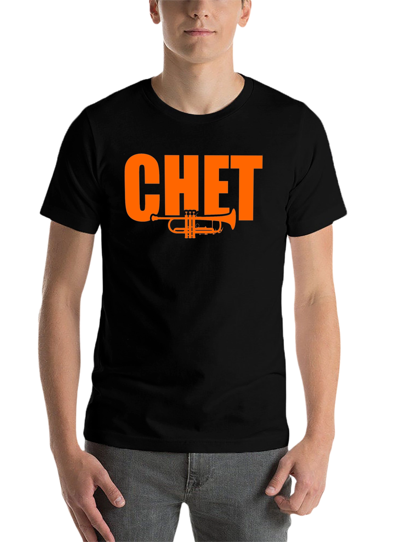 Black Chet Trumpet Graphic Tee - Black Cotton T-Shirt view 7