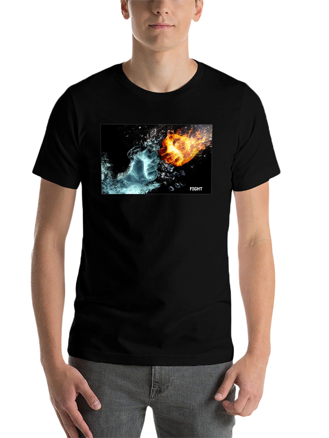 Black Fire & Ice Fight T-Shirt - Cool Graphic Tee view 7