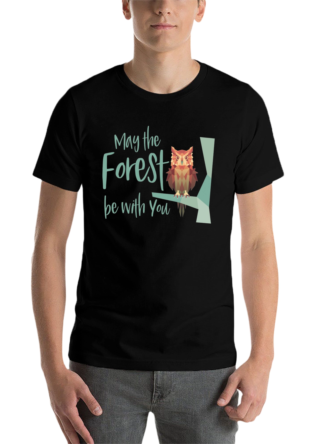 Black May the Forest Be With You Owl Graphic T-Shirt view 7