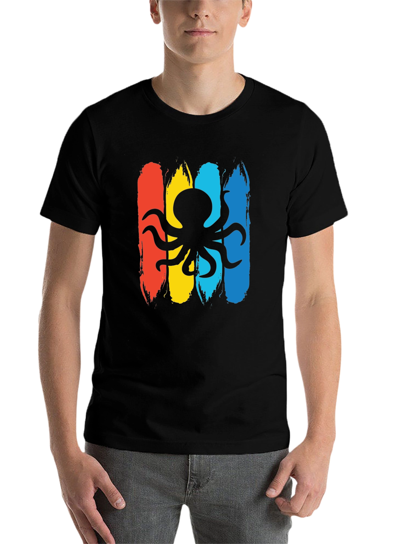 Black Octopus Graphic Men's Black T-Shirt view 7