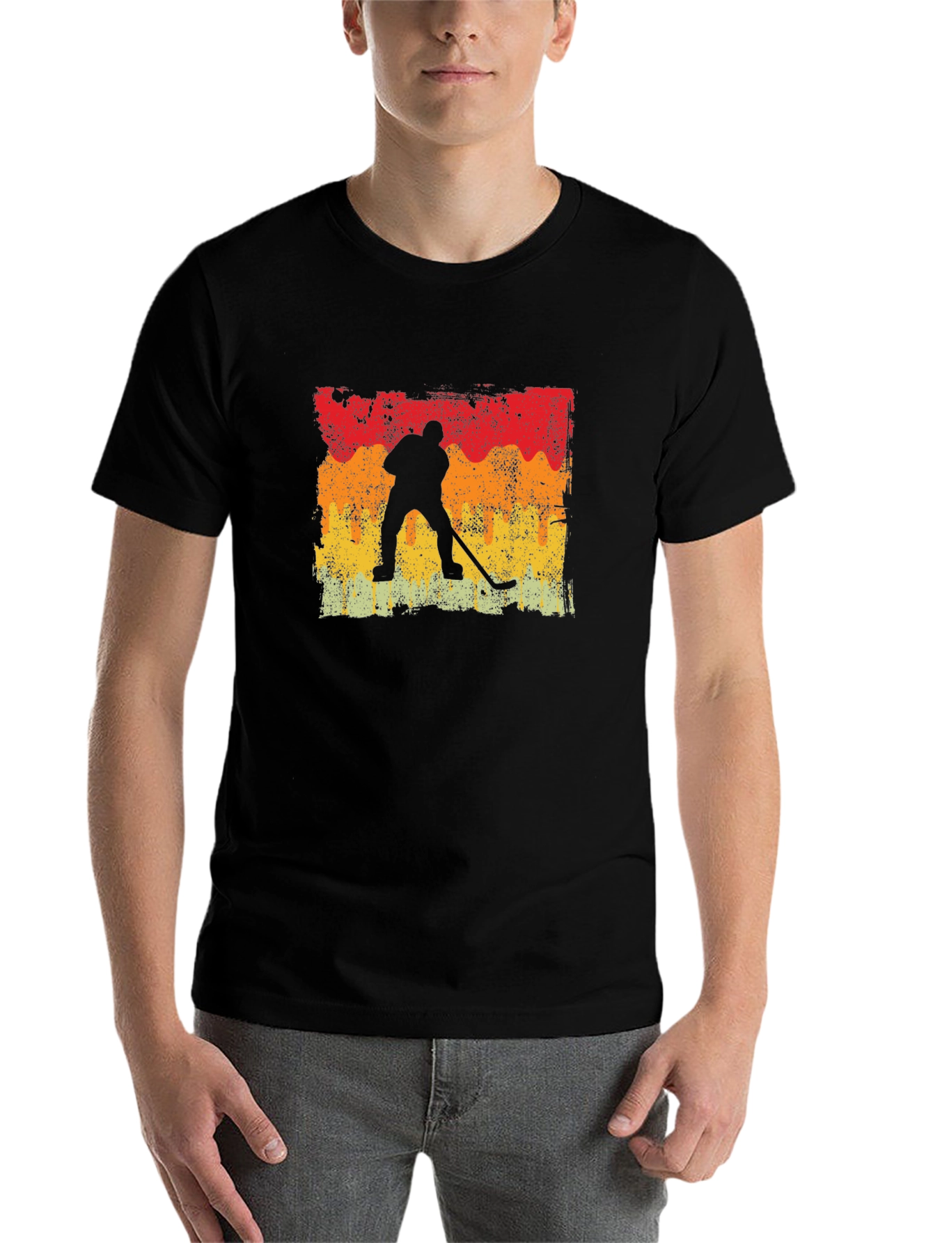 Black Retro Hockey Player Graphic T-Shirt view 7