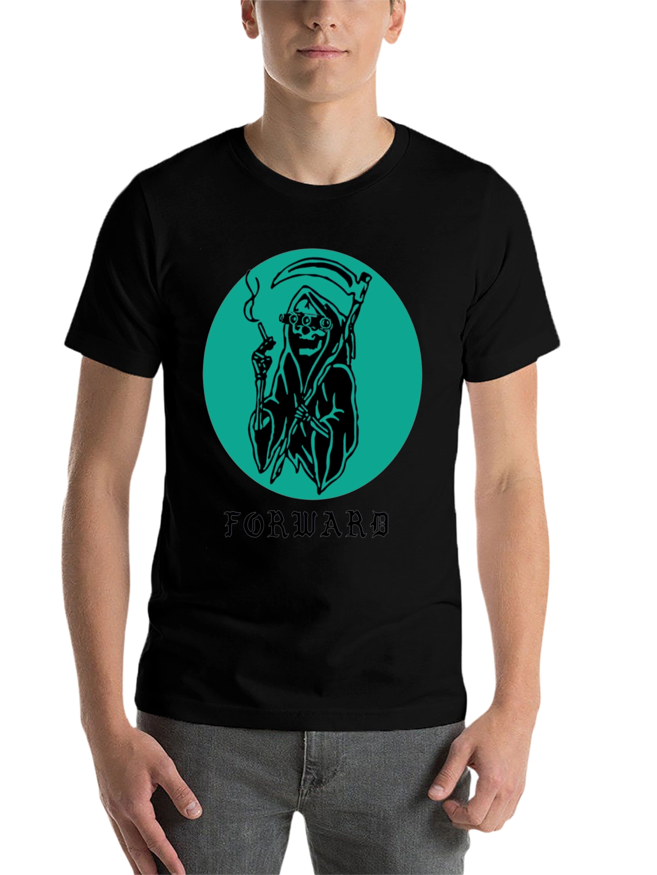 Black Smoking Grim Reaper Graphic T-Shirt view 7