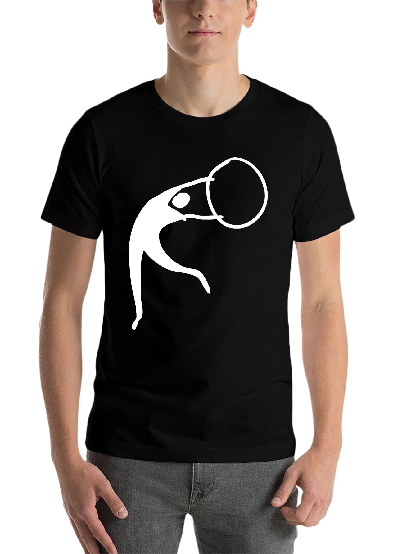 Black Man's Black T-Shirt With White Graphic Design view 7