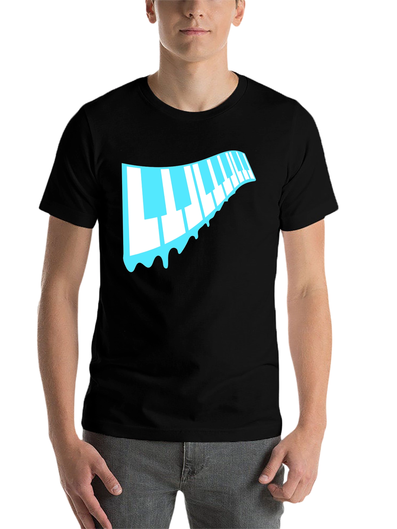 Black Cool Piano Keys Drip Graphic Black T-Shirt view 7