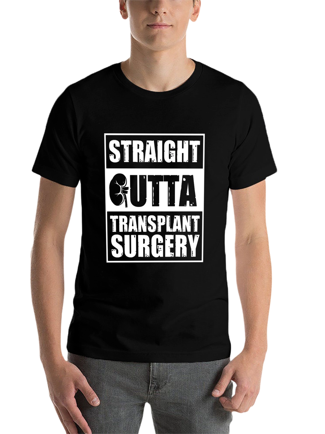 Black Straight Outta Transplant Surgery T-Shirt view 7