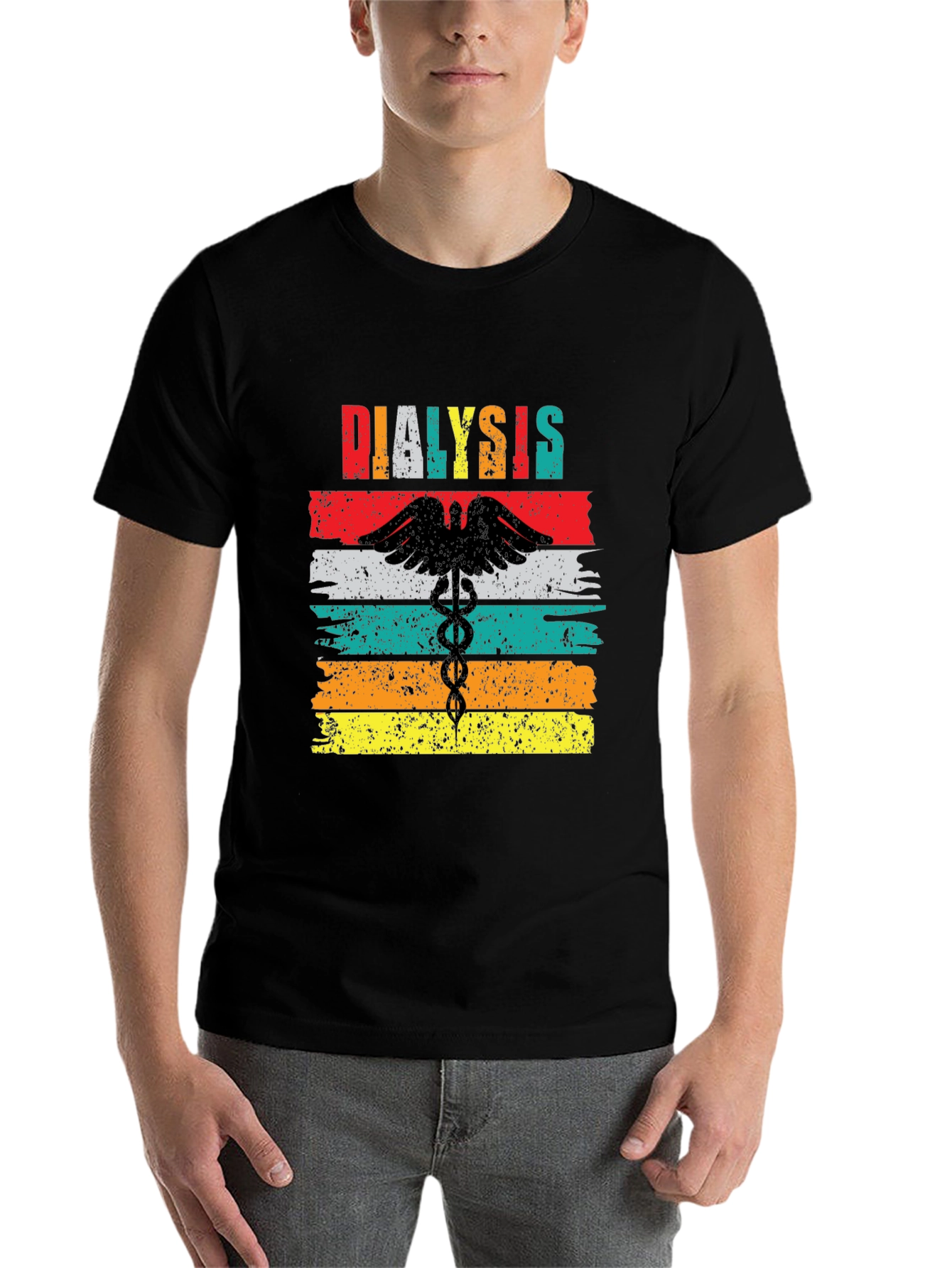 Black Dialysis Caduceus Retro Style T-Shirt view 7