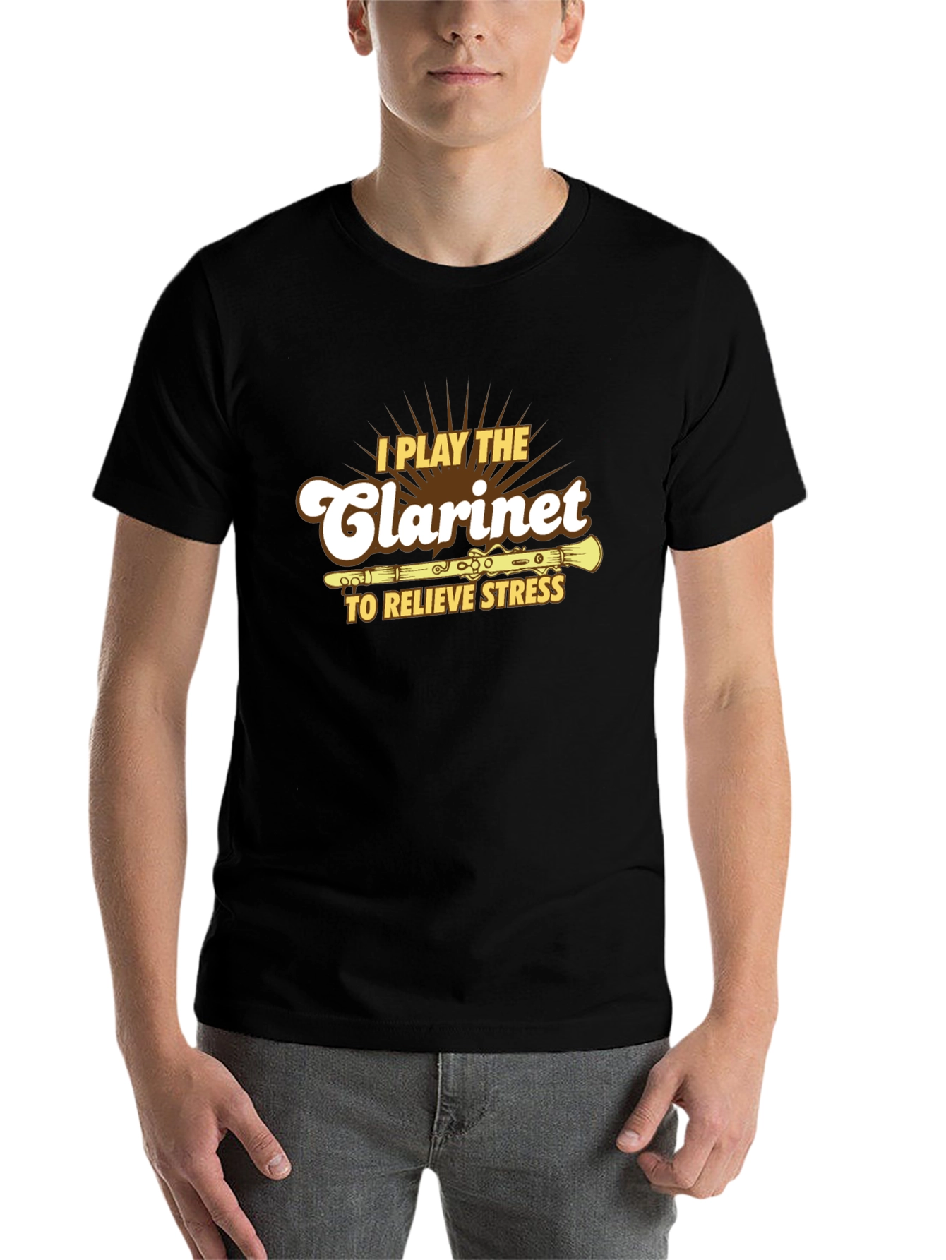 Black Clarinet Player T-Shirt - Relieve Stress in Style! view 7