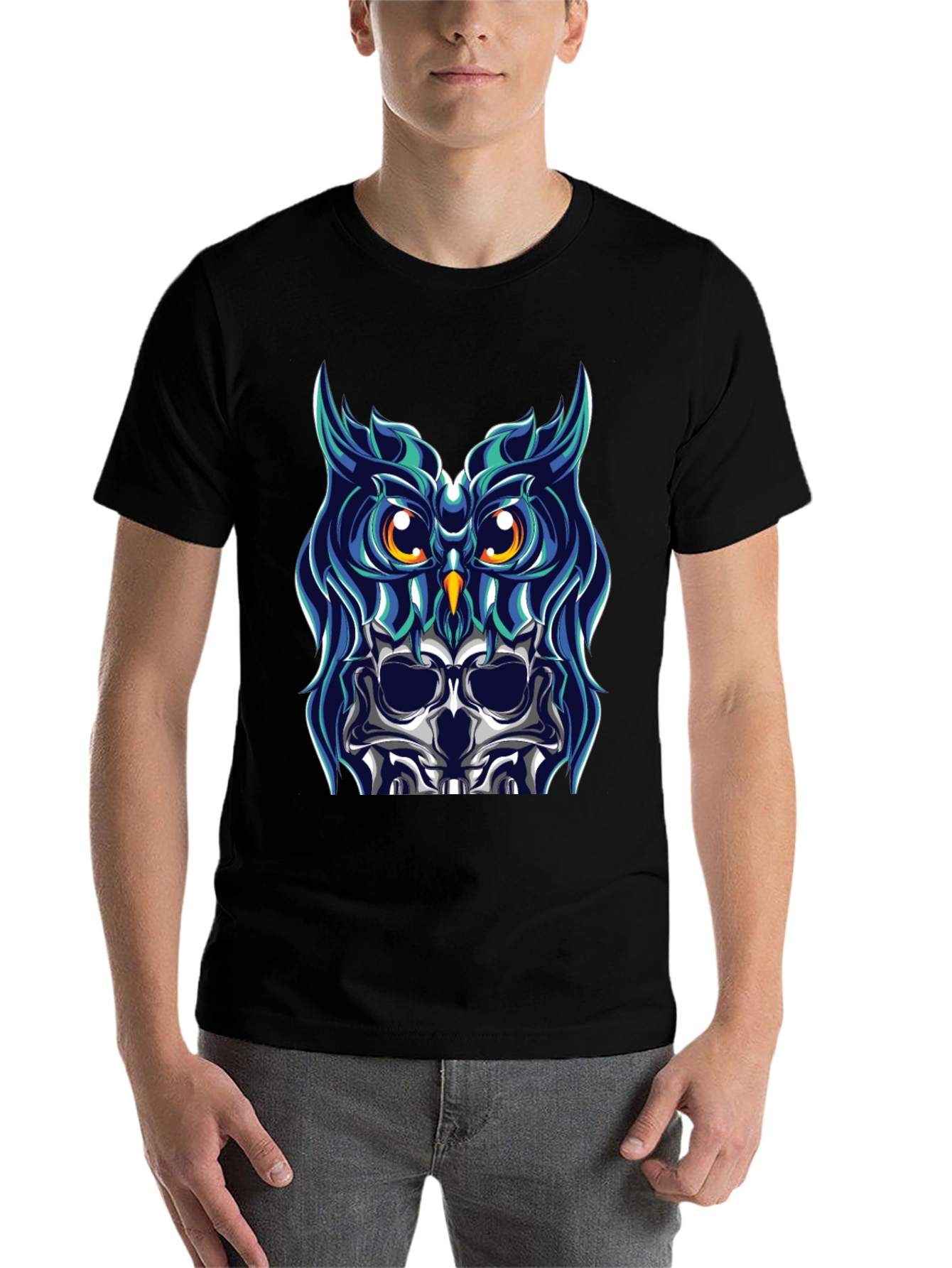 Black Owl Skull Graphic Tee - Unique Design view 7
