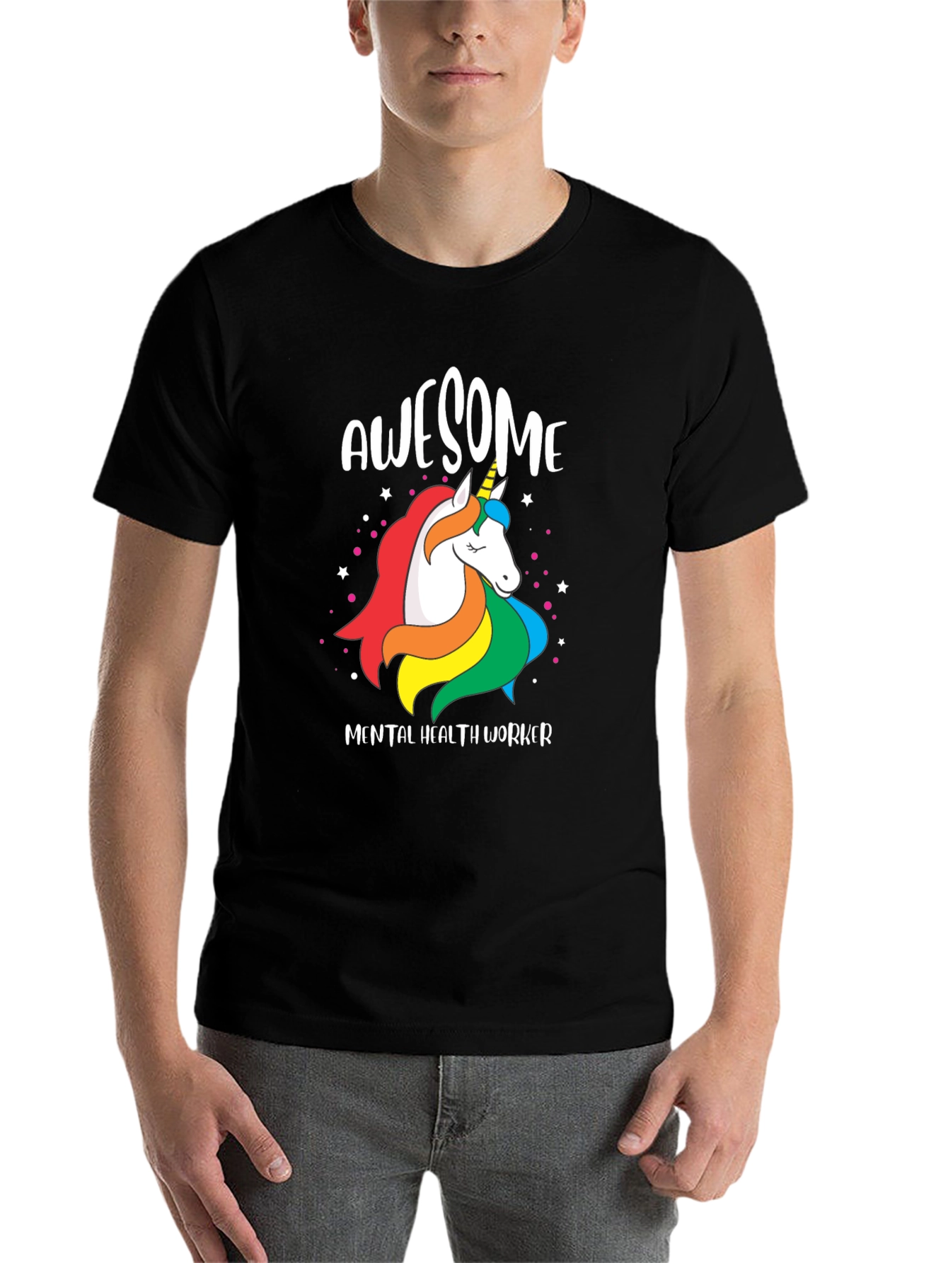 Black Awesome Mental Health Worker Unicorn T-Shirt view 7