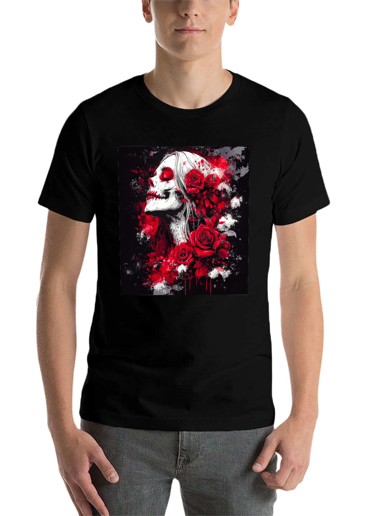 Black Skull & Roses Graphic Tee view 7