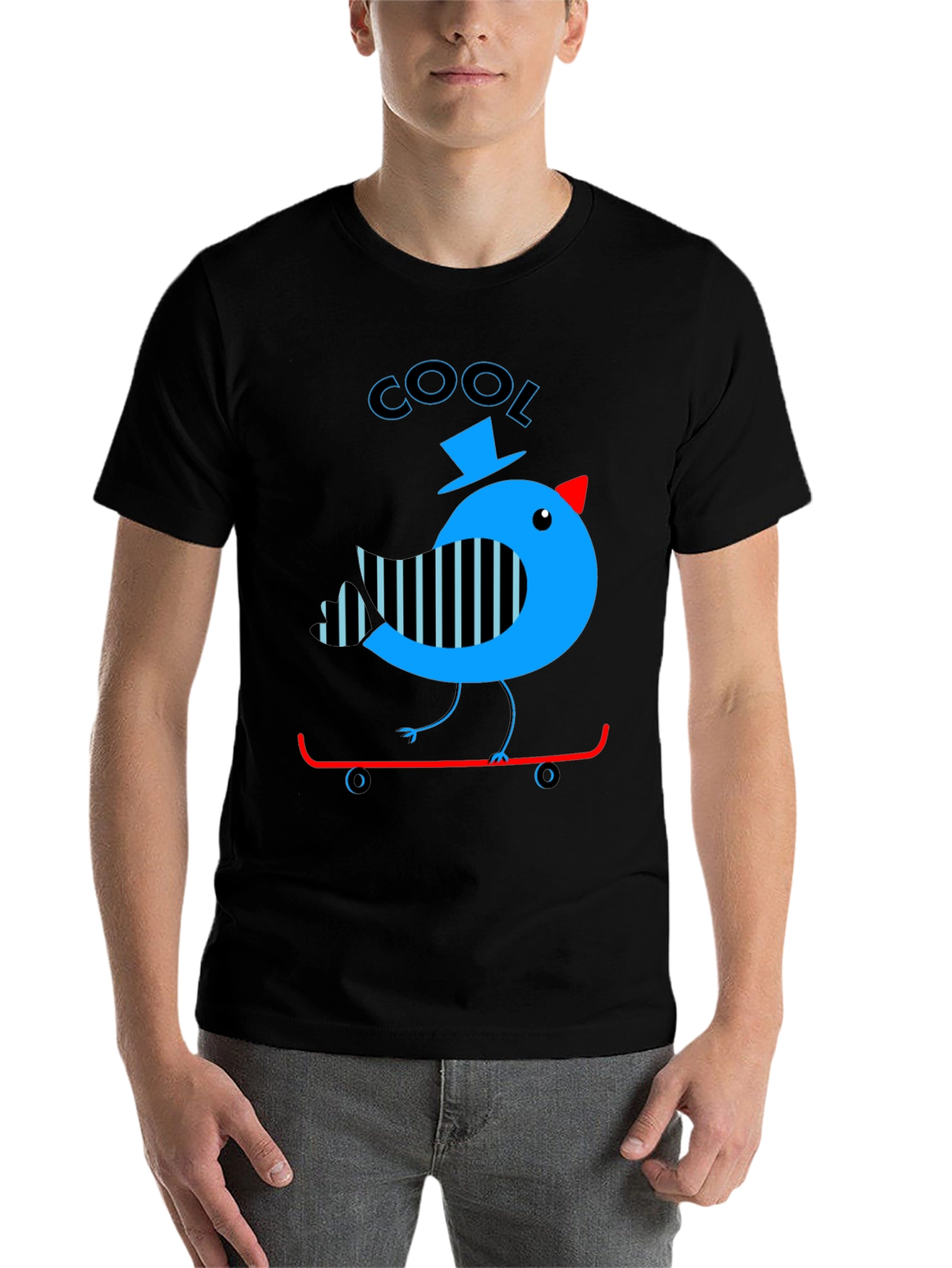 Black Cool Bird on Skateboard Graphic Tee view 7