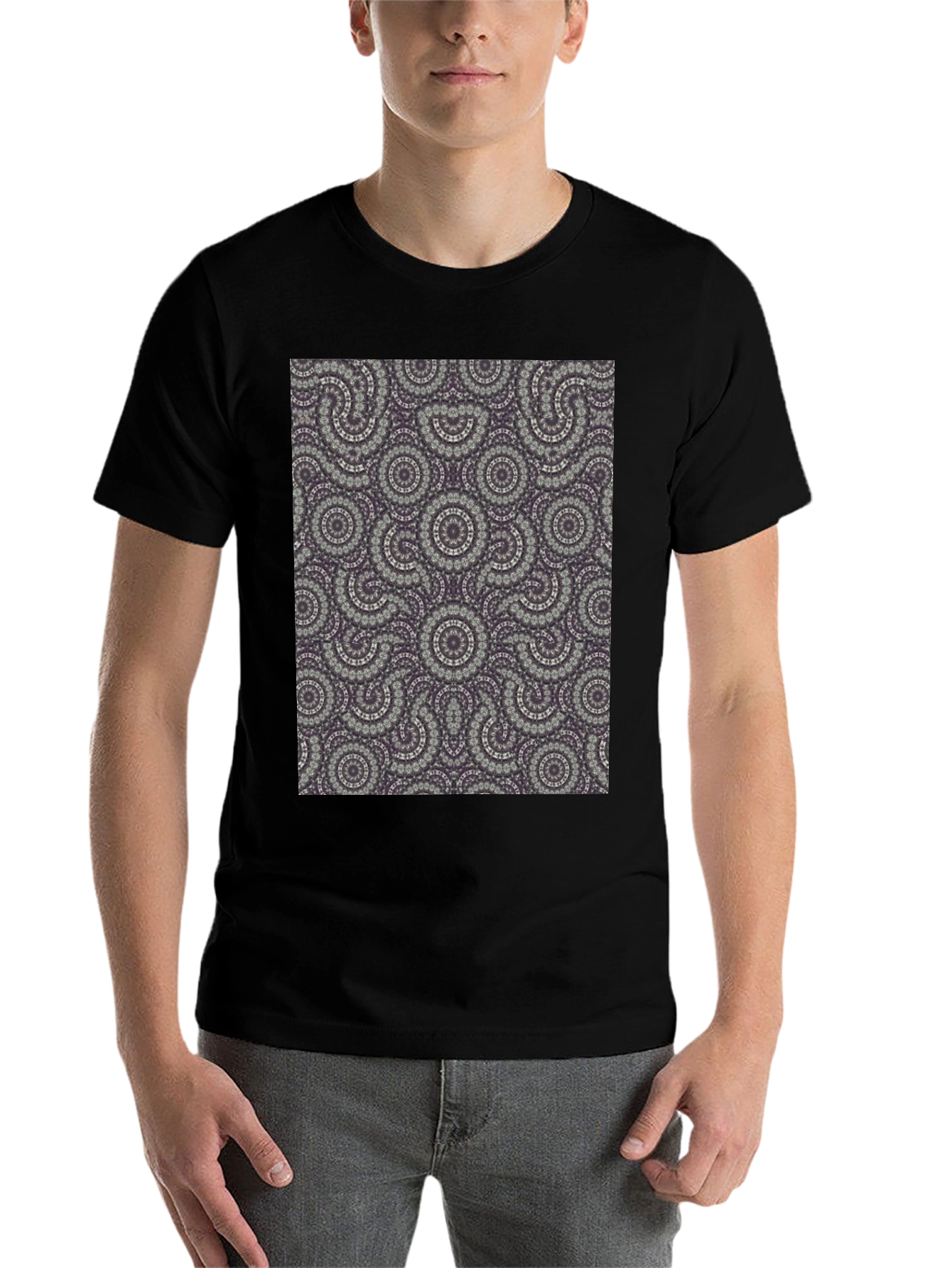 Black Patterned Tee: Unique Graphic Print view 7