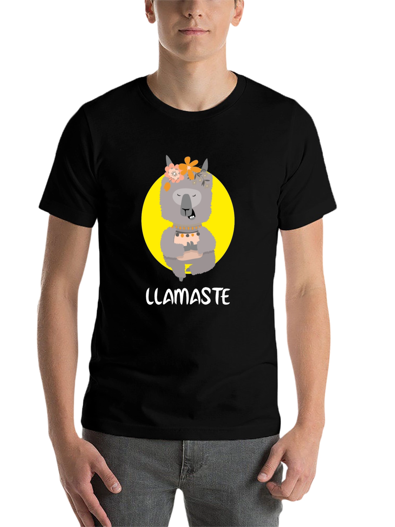 Black Llamaste Graphic Tee - Funny Llama Yoga T-Shirt view 7