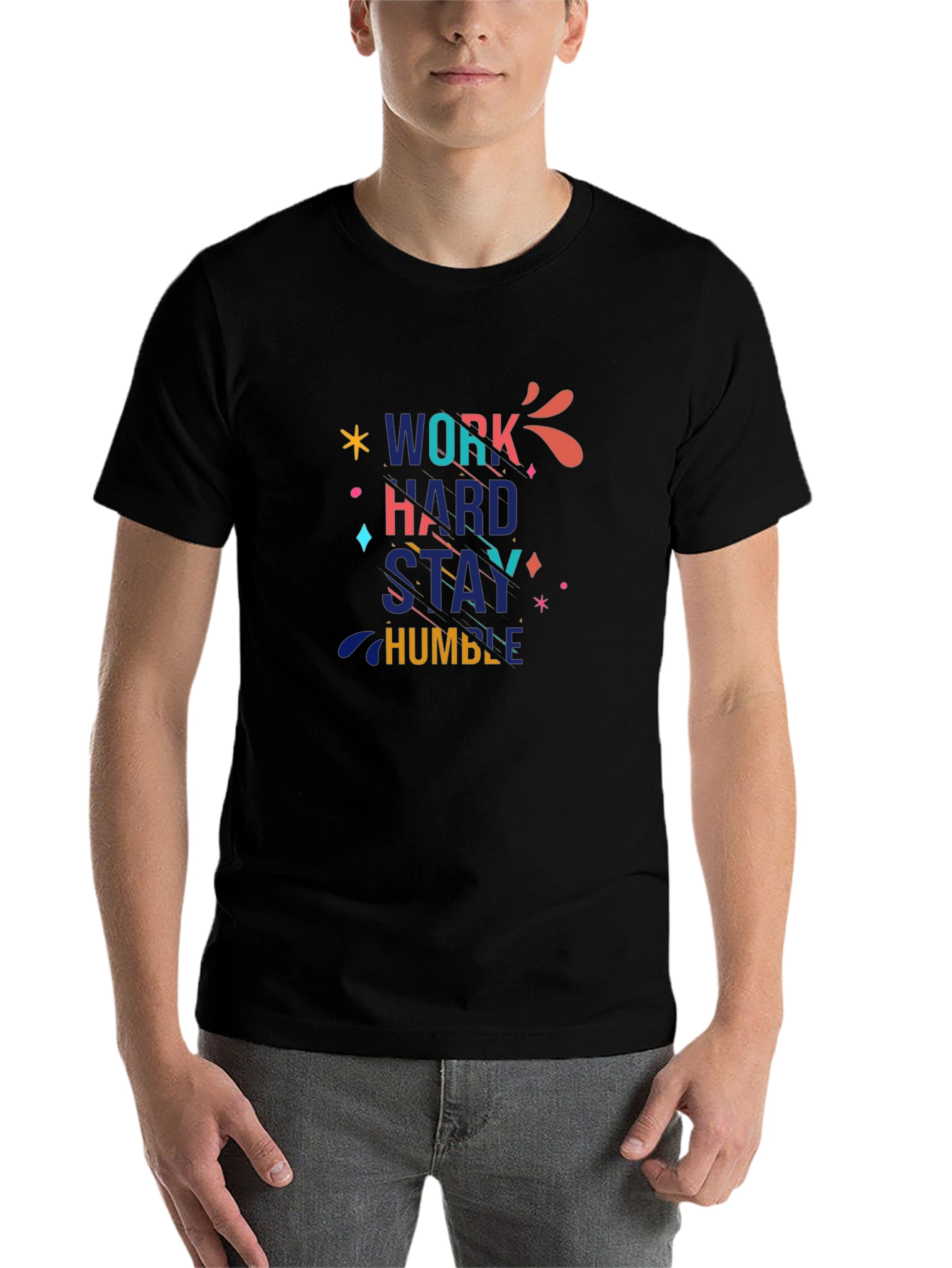 Black Work Hard Stay Humble Graphic Black T-Shirt view 7