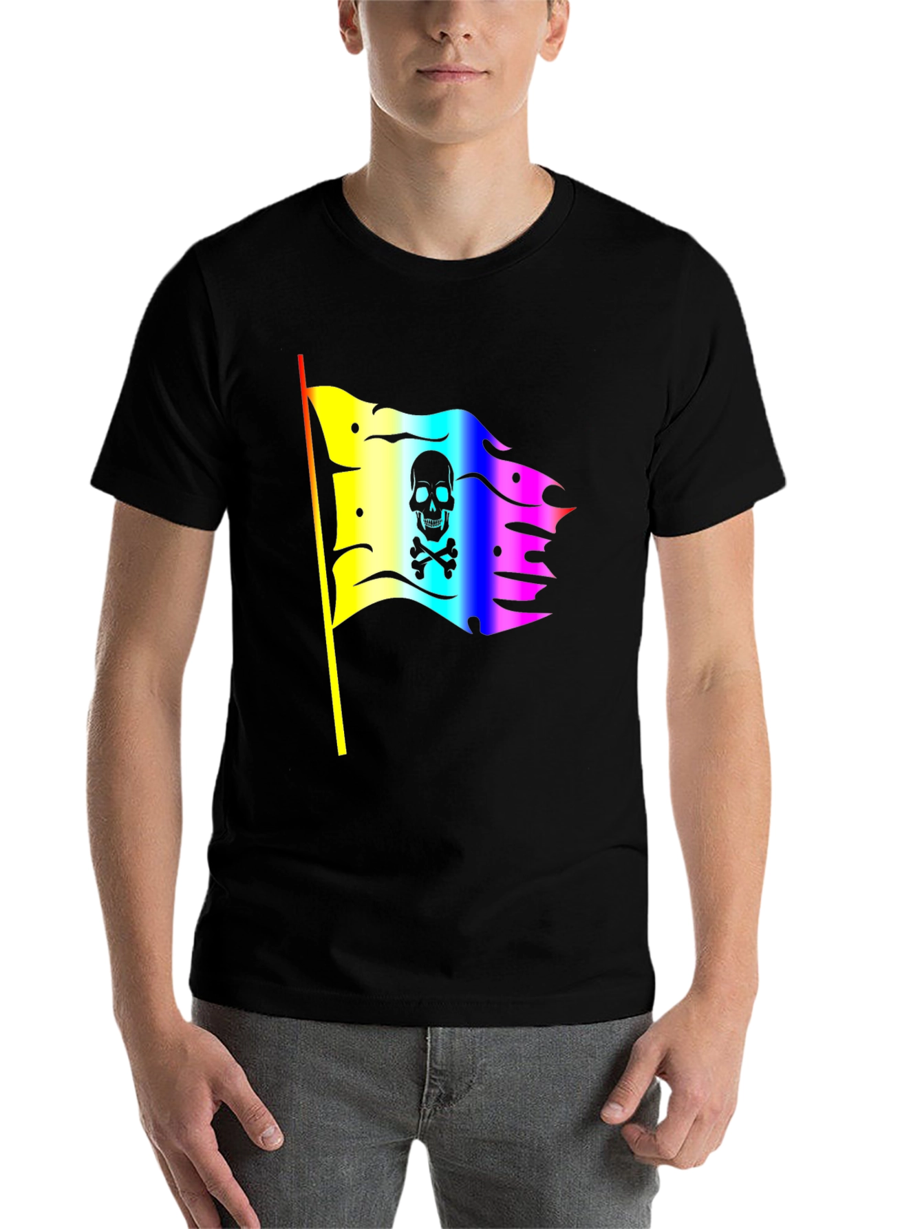 Black Rainbow Pirate Flag Skull Graphic T-Shirt view 7
