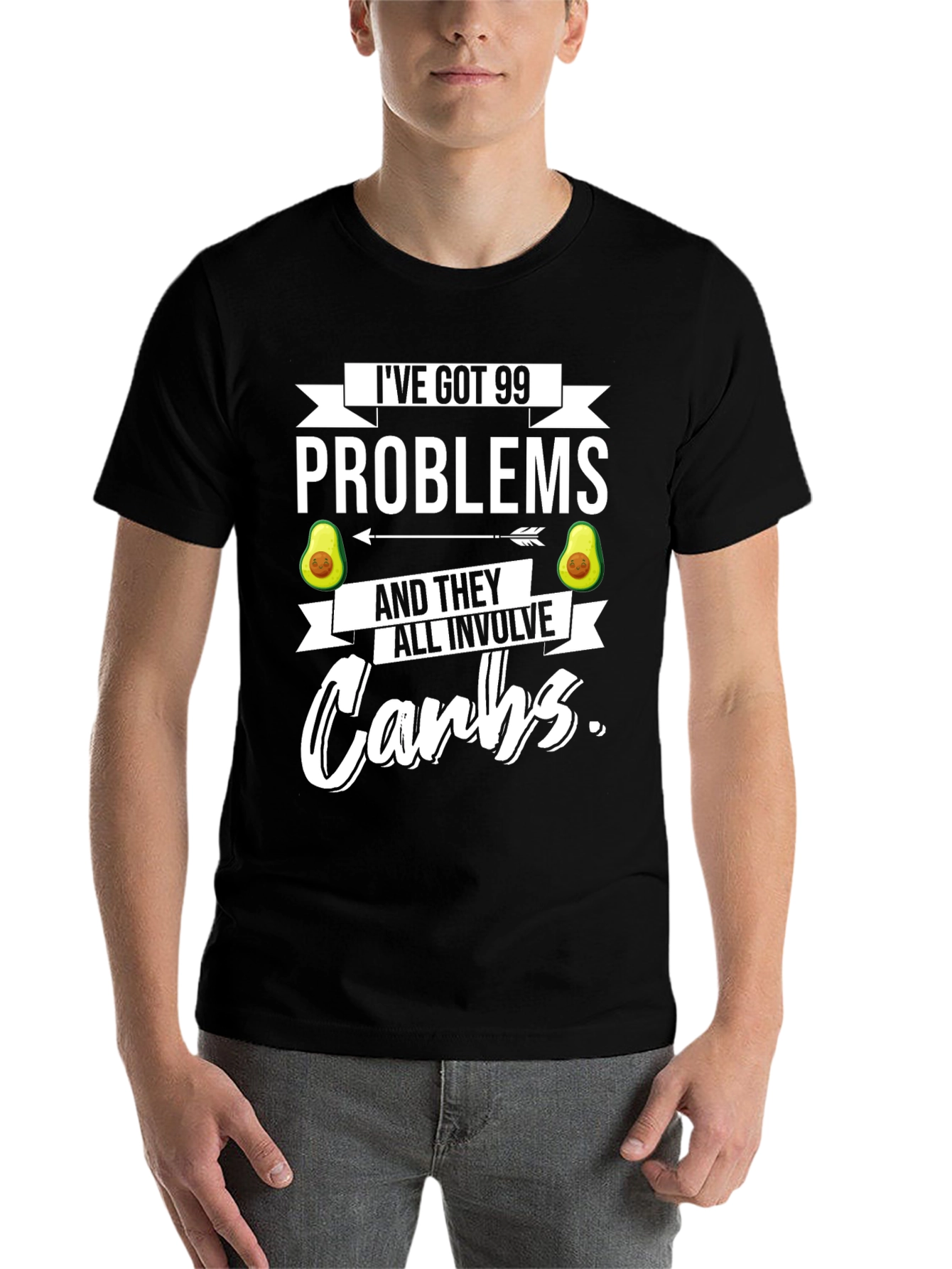 Black 99 Problems Carbs T-Shirt - Funny Foodie Tee view 7