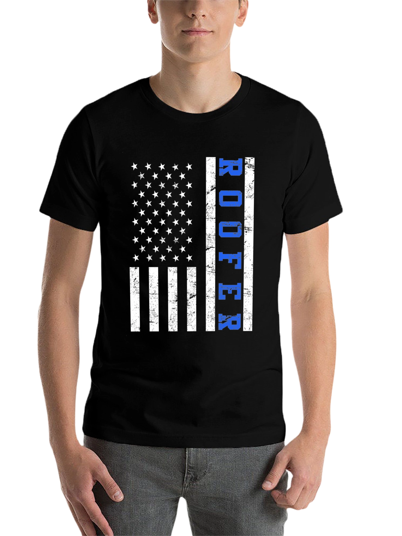 Black Roofer American Flag T-Shirt Patriotic Job Pride view 7