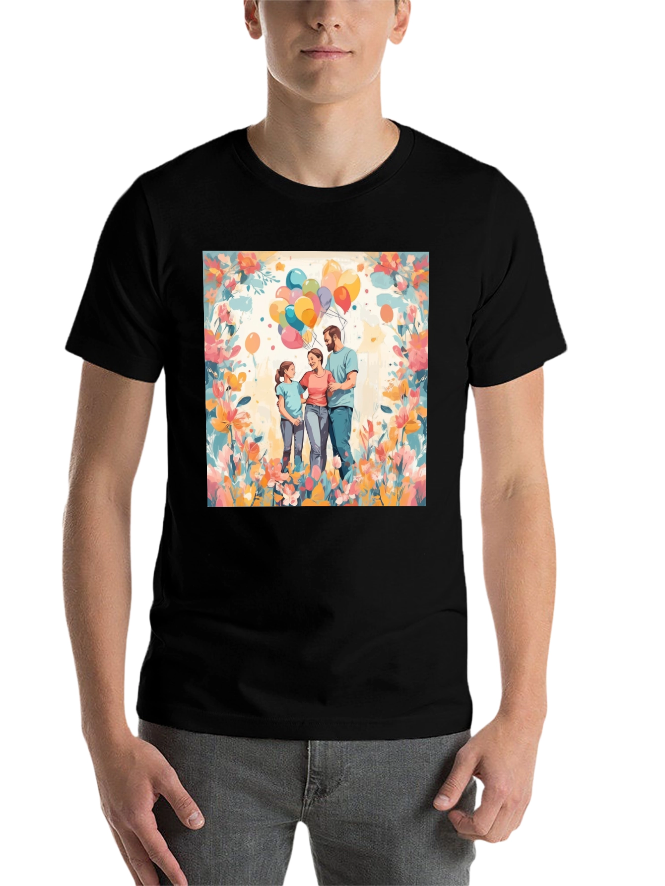 Black Family Balloon Art Black T-Shirt view 7