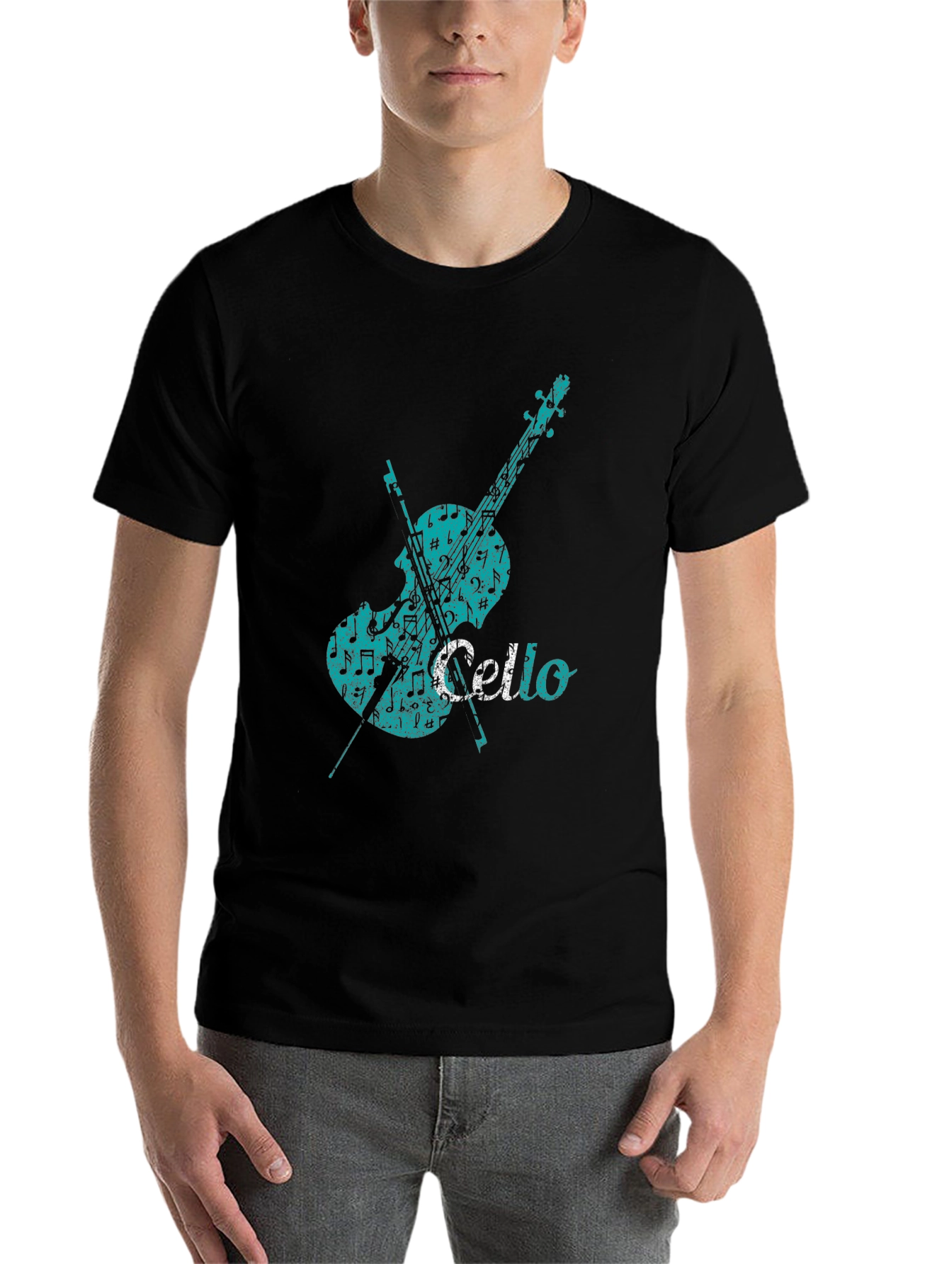 Black Cello Music Note Graphic Tee - Black Cotton view 7