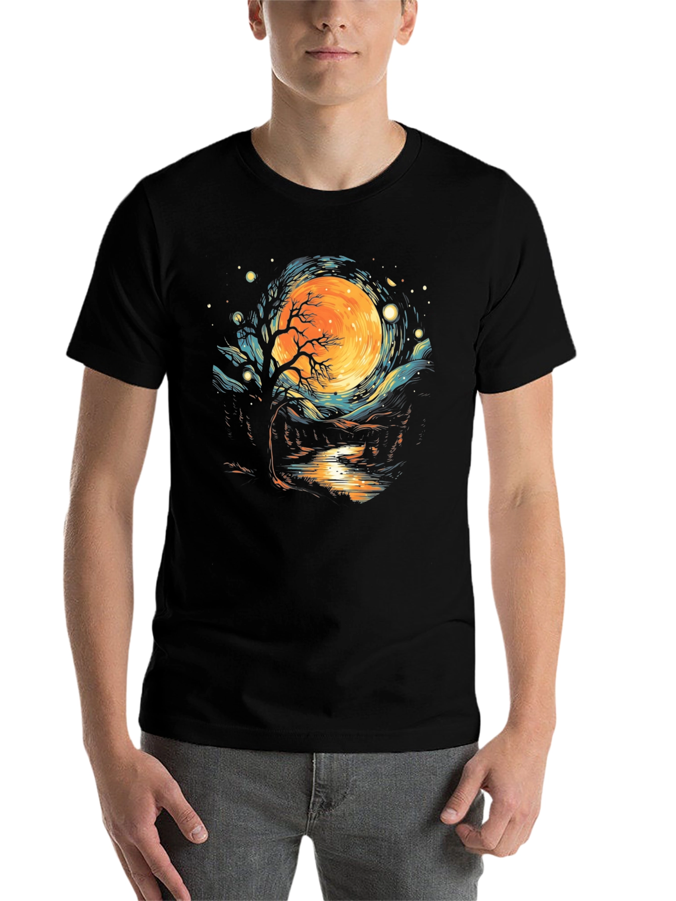 Black Nightscape Graphic Tee - Unique Artistic Design view 7