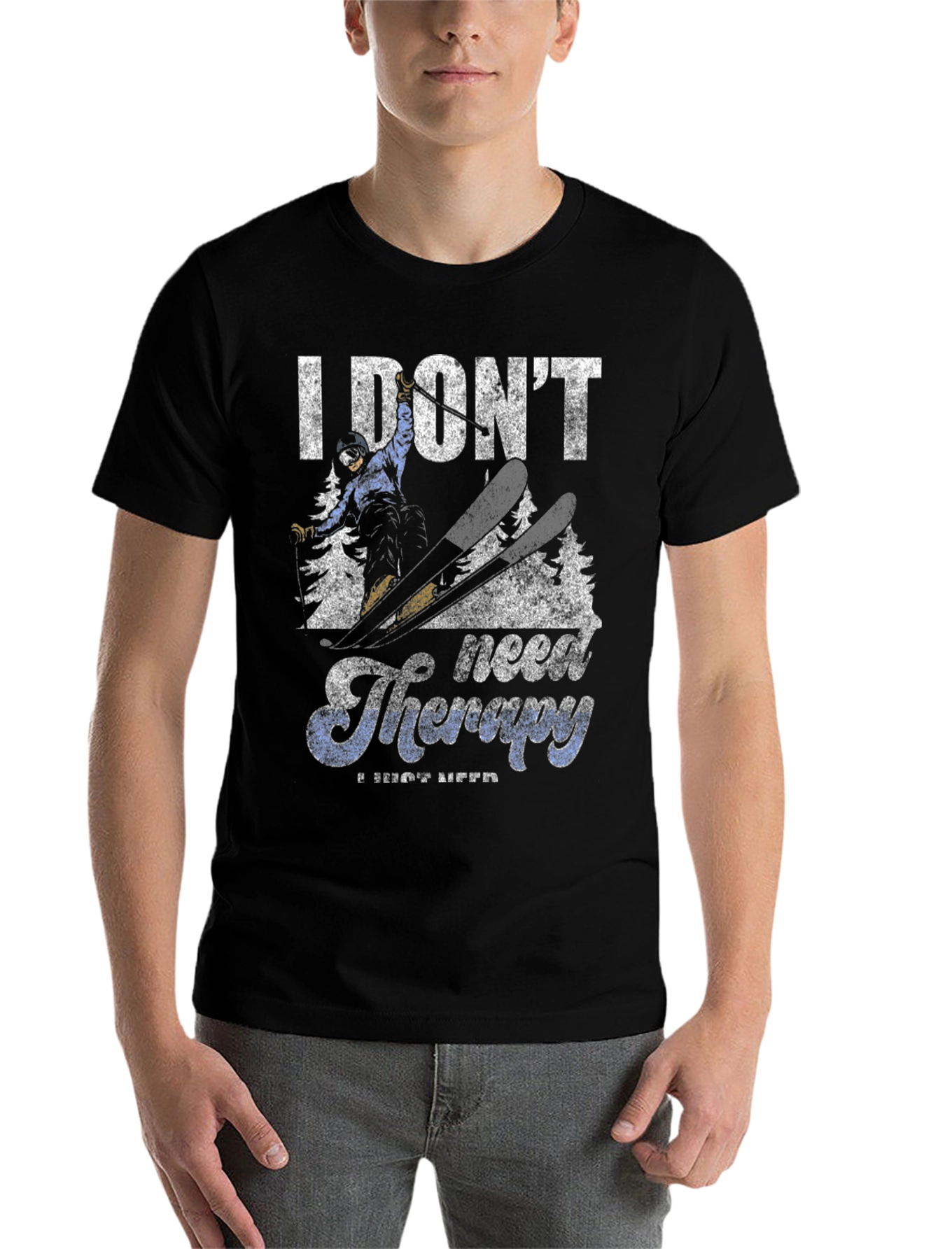 Black I Don't Need Therapy, I Just Need Skiing T-Shirt view 7