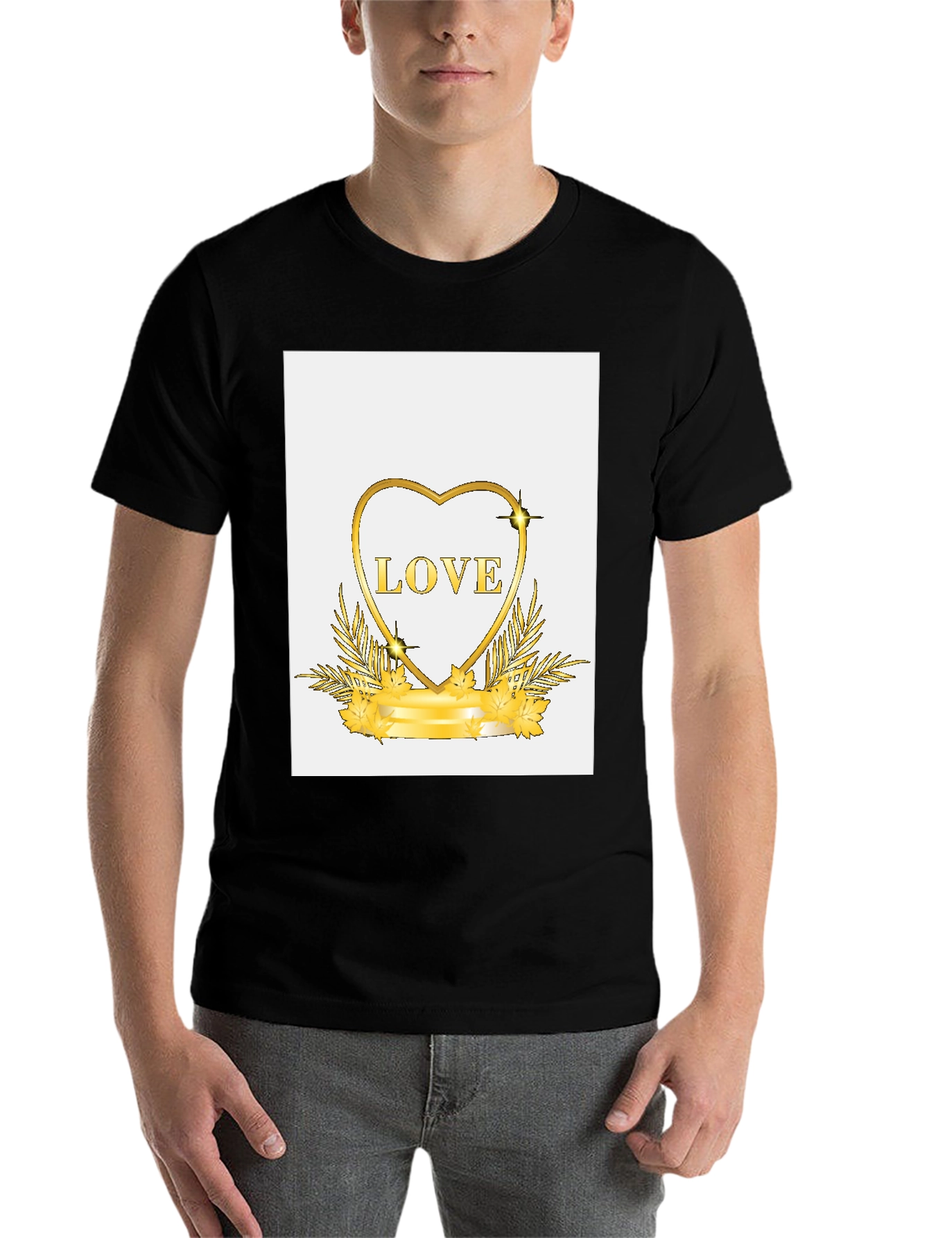 Black Golden Love Heart Graphic Black T-Shirt view 7