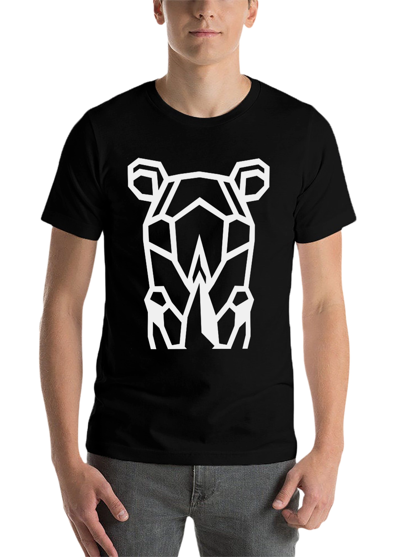 Black Geometric Rhino Graphic Tee - Cool Black T-Shirt view 7