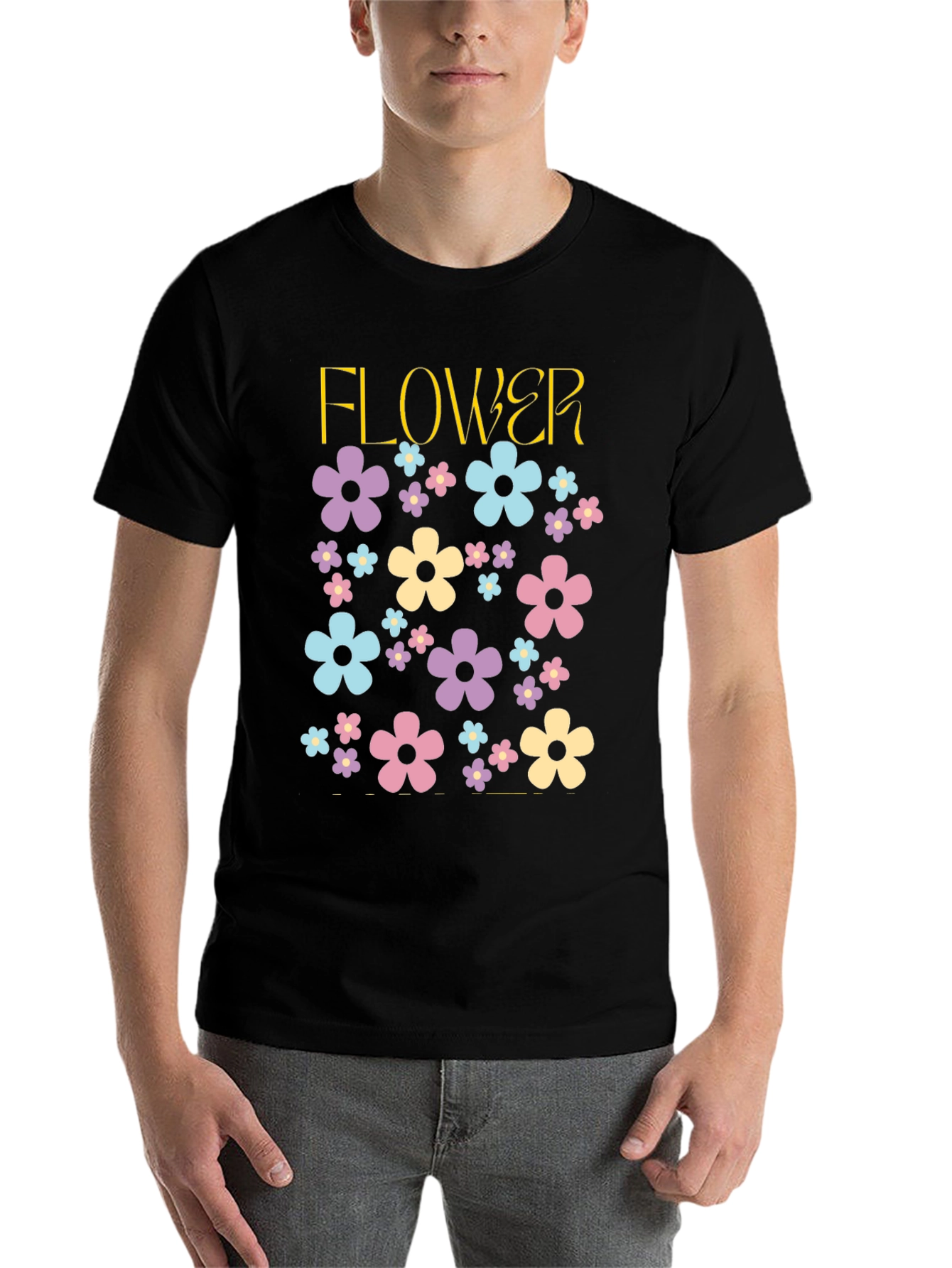 Black Floral Power T-Shirt - Retro Flower Design view 7