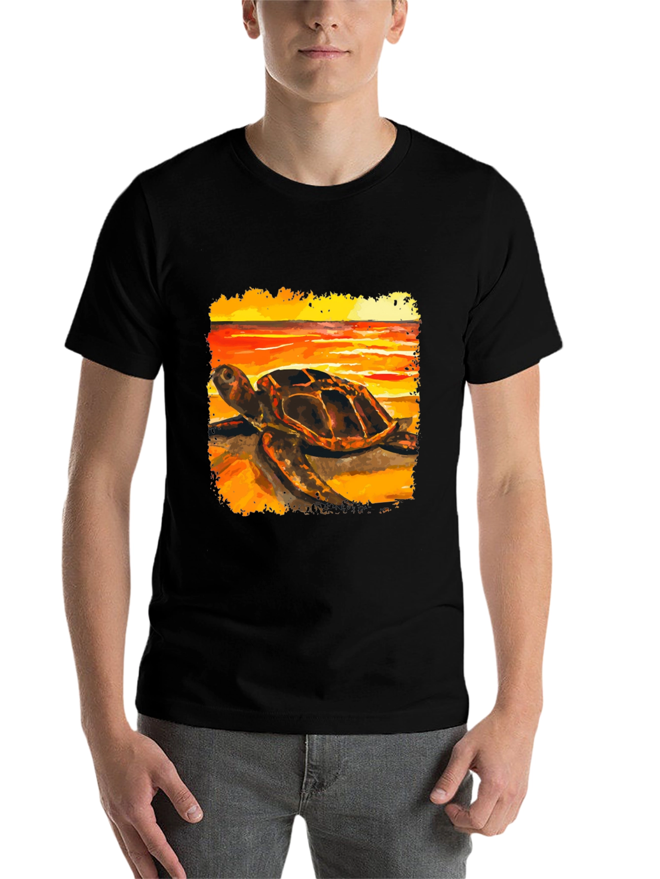 Black Sea Turtle Sunset Graphic Tee - Coastal Style view 7