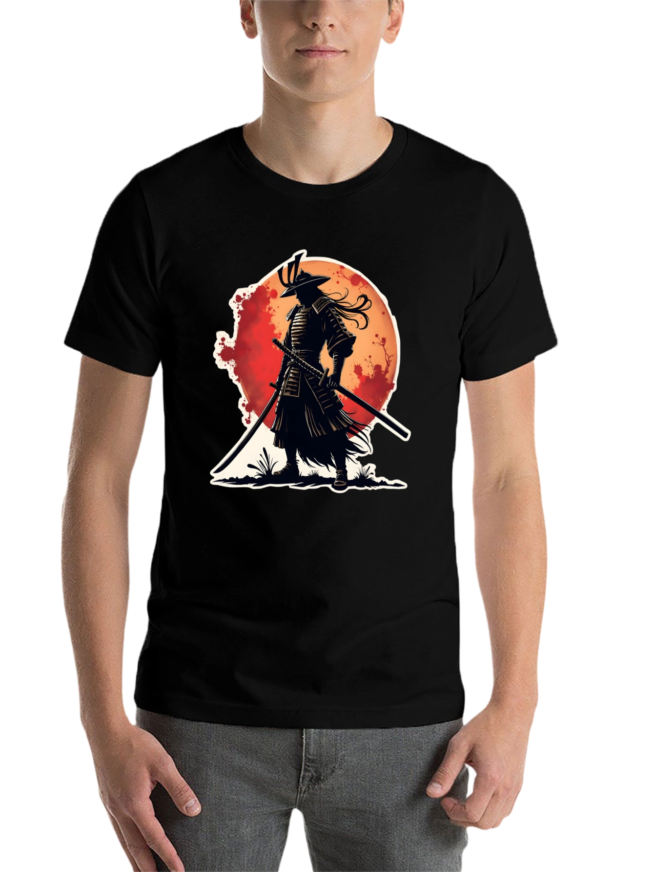 Black Samurai Warrior Graphic Tee - Black Cotton Blend view 7