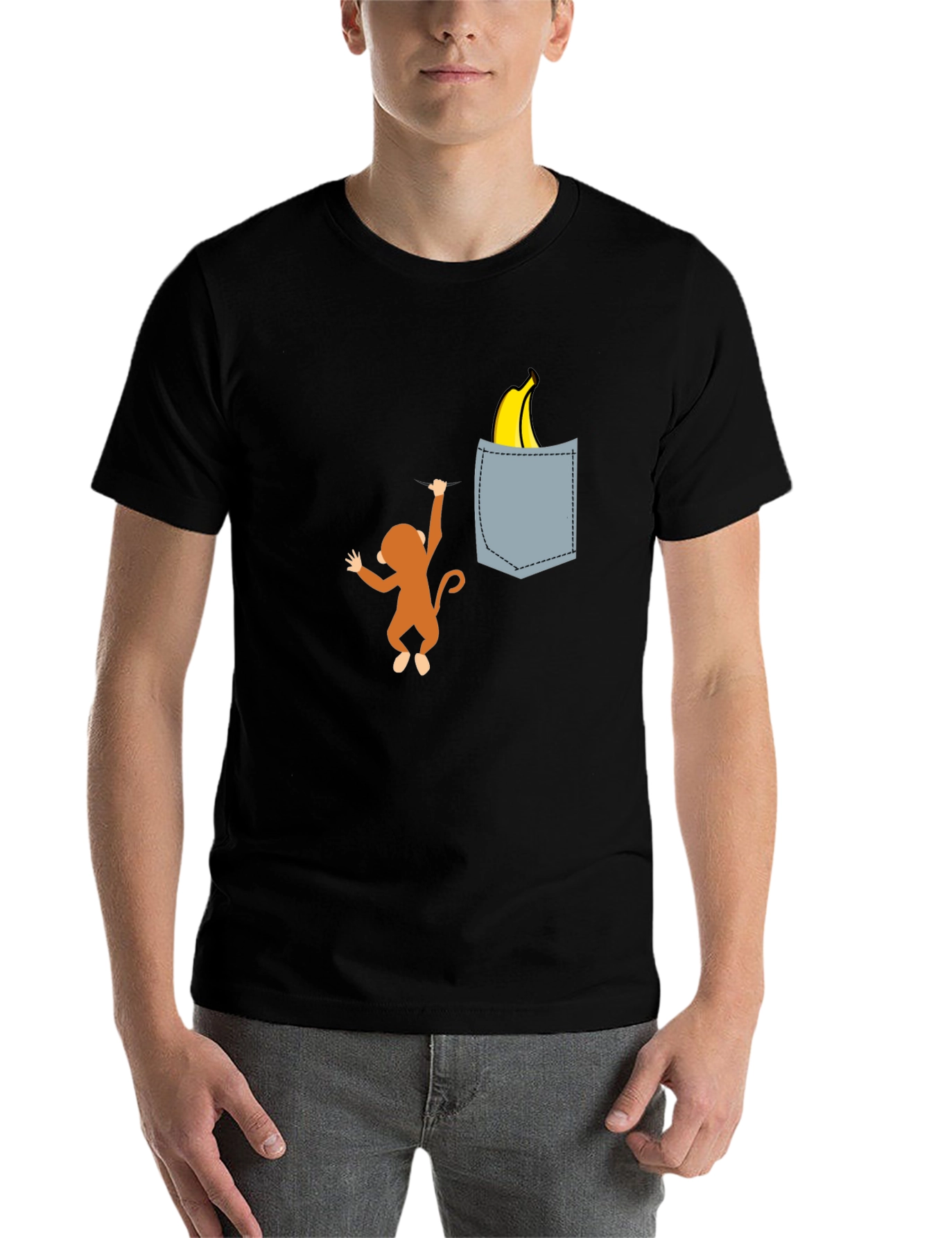 Black Monkey Banana Pocket T-Shirt - Novelty Graphic Tee view 7