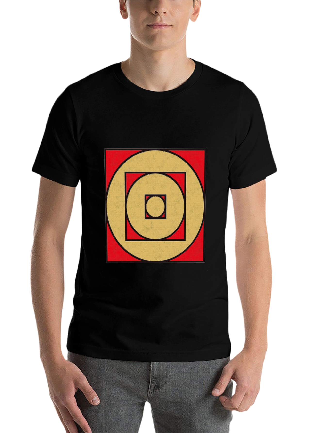 Black Geometric Gold Circle Square Black Tee view 7