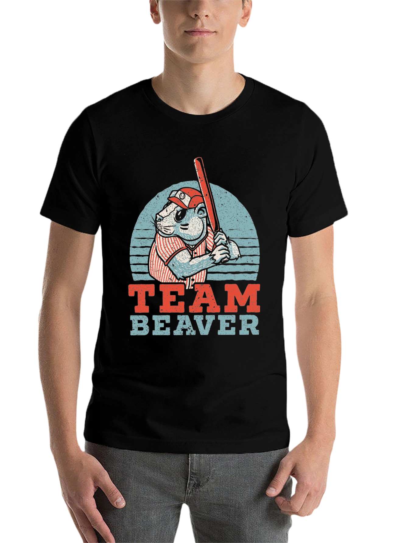 Black Team Beaver Baseball T-Shirt - Funny Sports Tee view 7