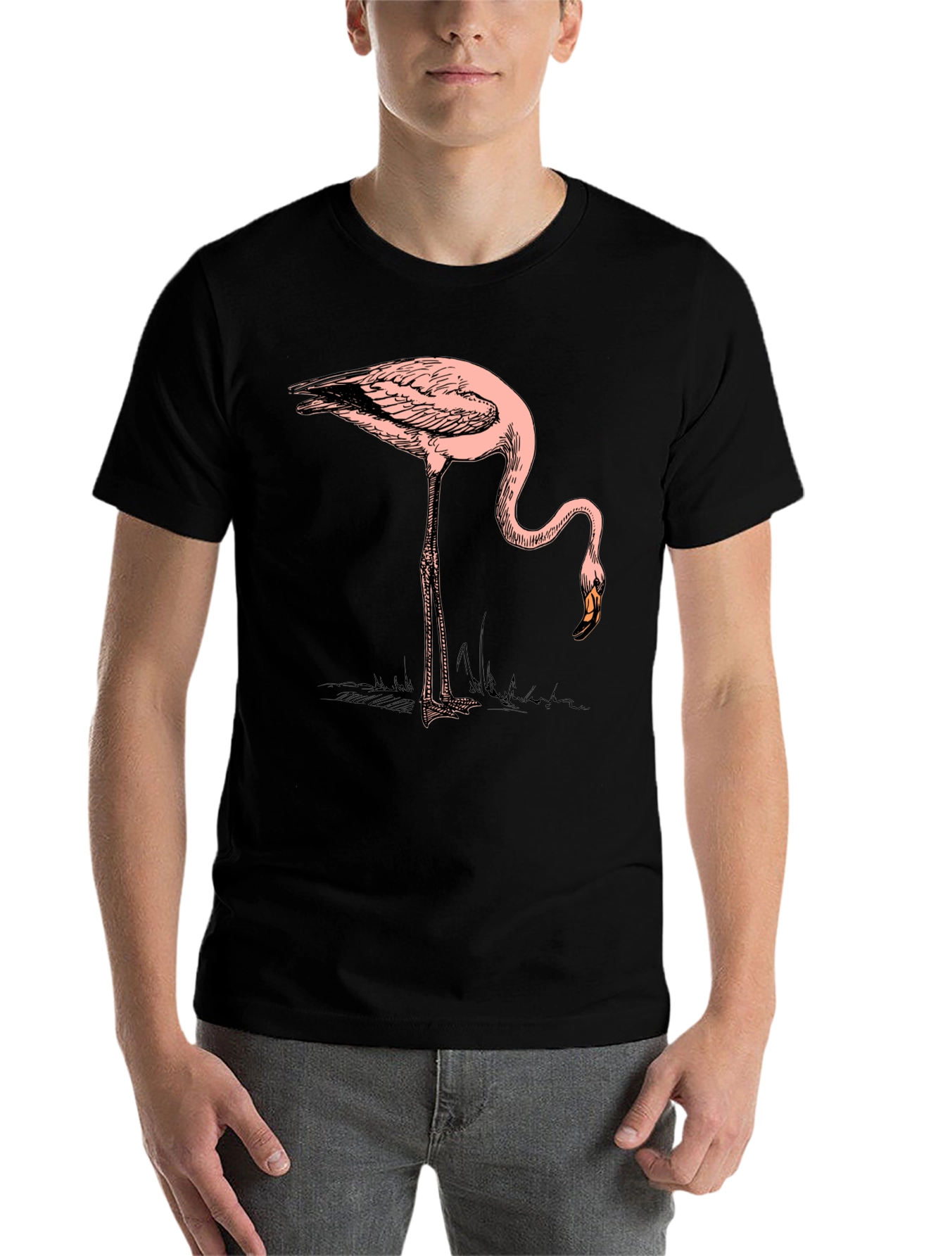 Black Cool Flamingo Graphic Print Black T-Shirt view 7
