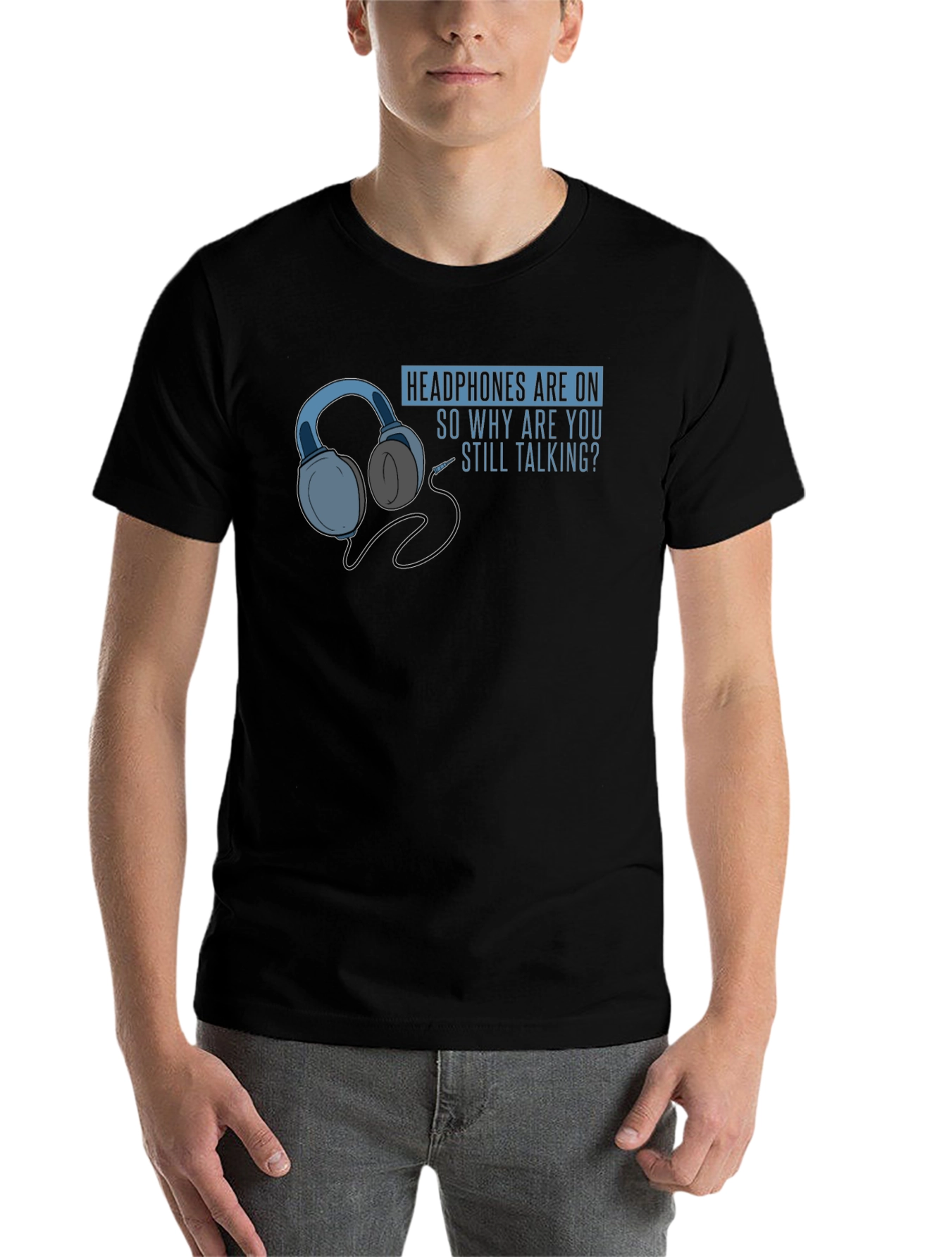 Black Headphones On Graphic T-Shirt - Introvert Humor view 7