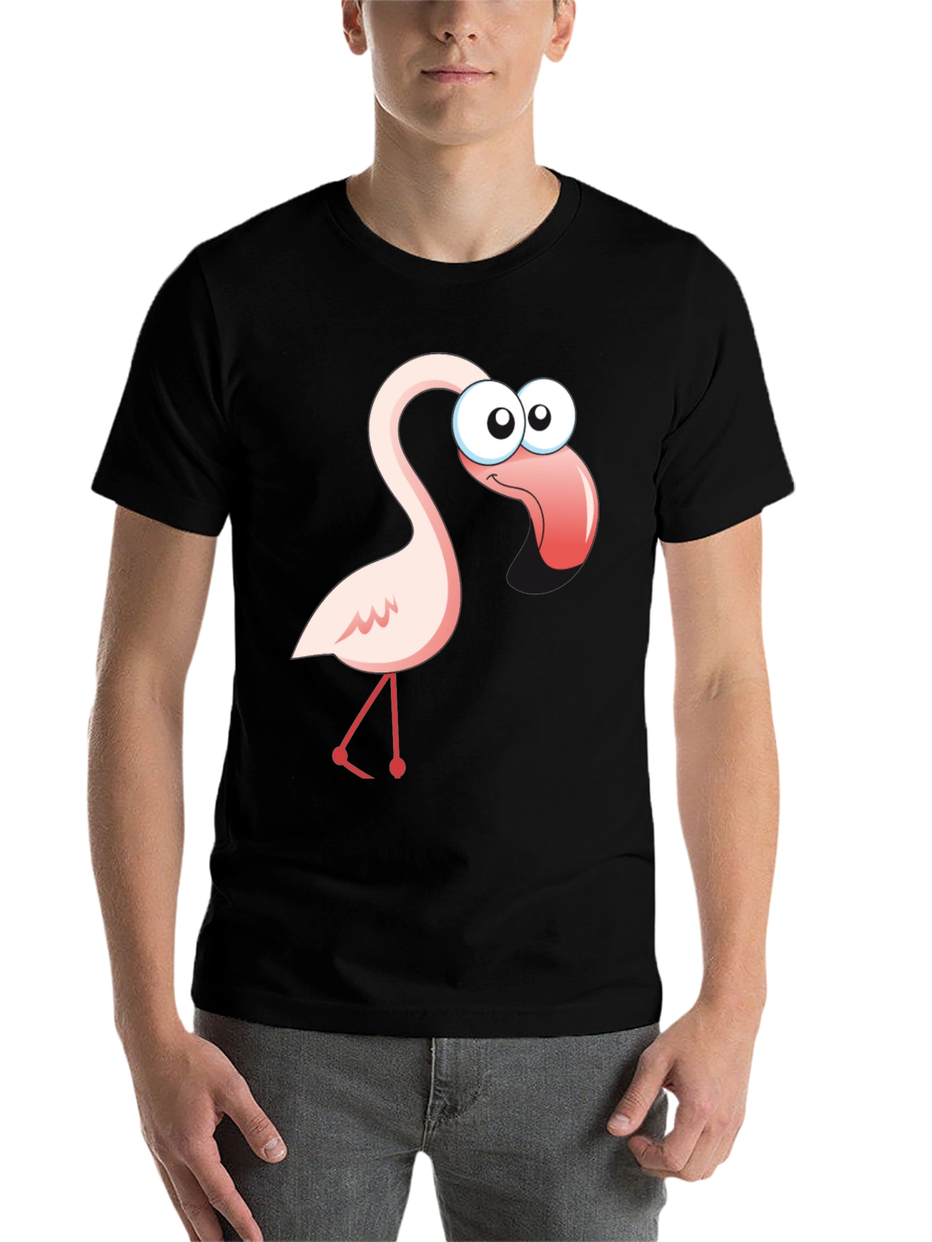 Black Cartoon Flamingo Graphic T-Shirt view 7