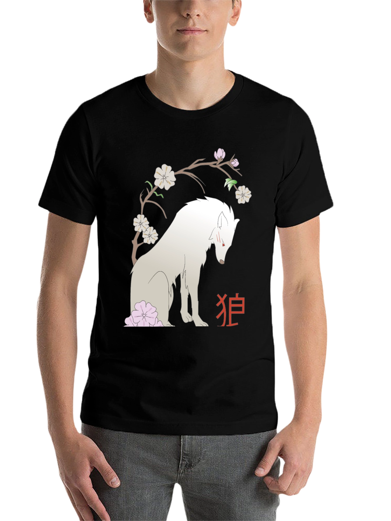Black Wolf & Cherry Blossom Graphic Tee view 7
