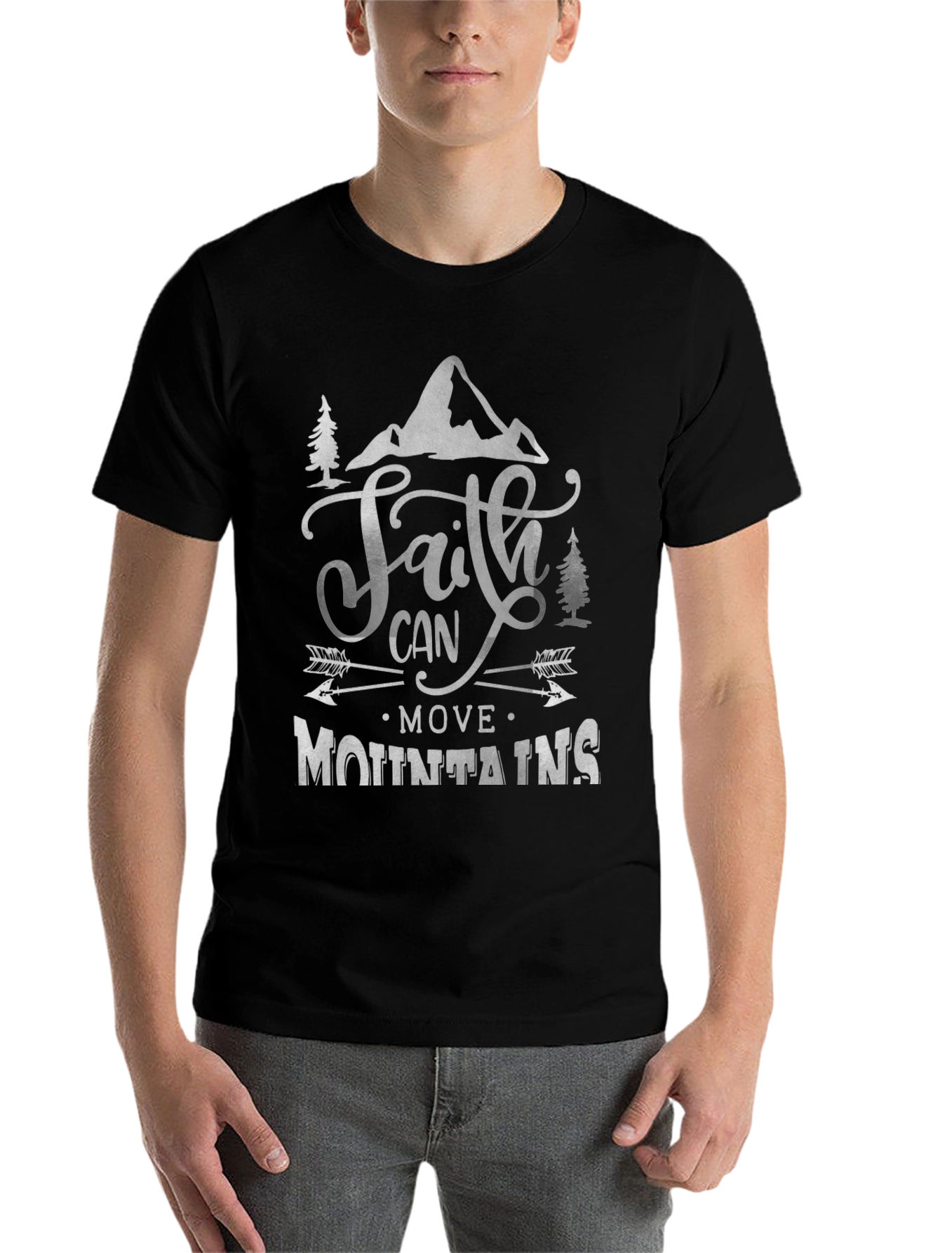 Black Faith Can Move Mountains Graphic Tee - Unisex view 7