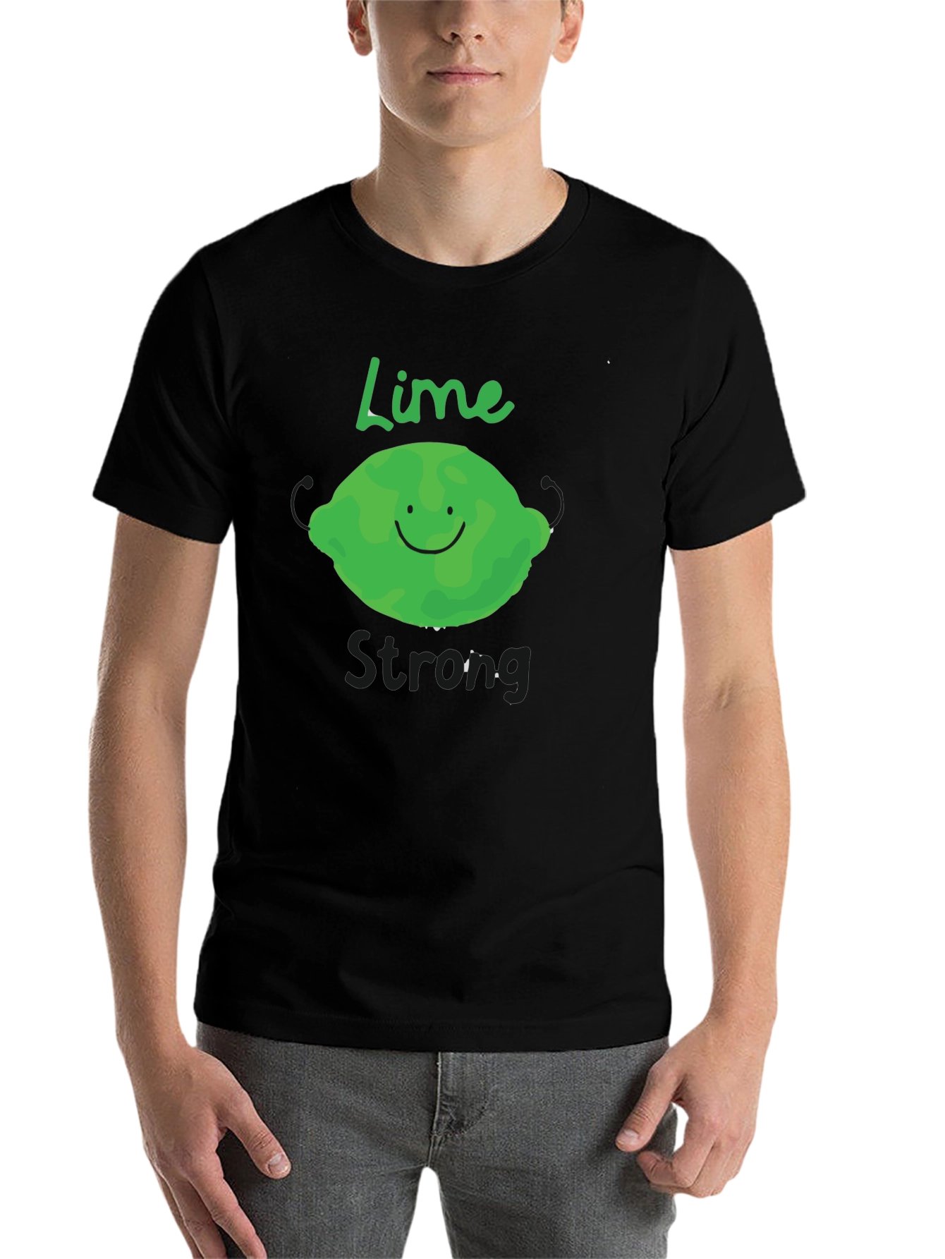 Black Lime Strong Black T-Shirt - Funny Fruit Graphic Tee view 7